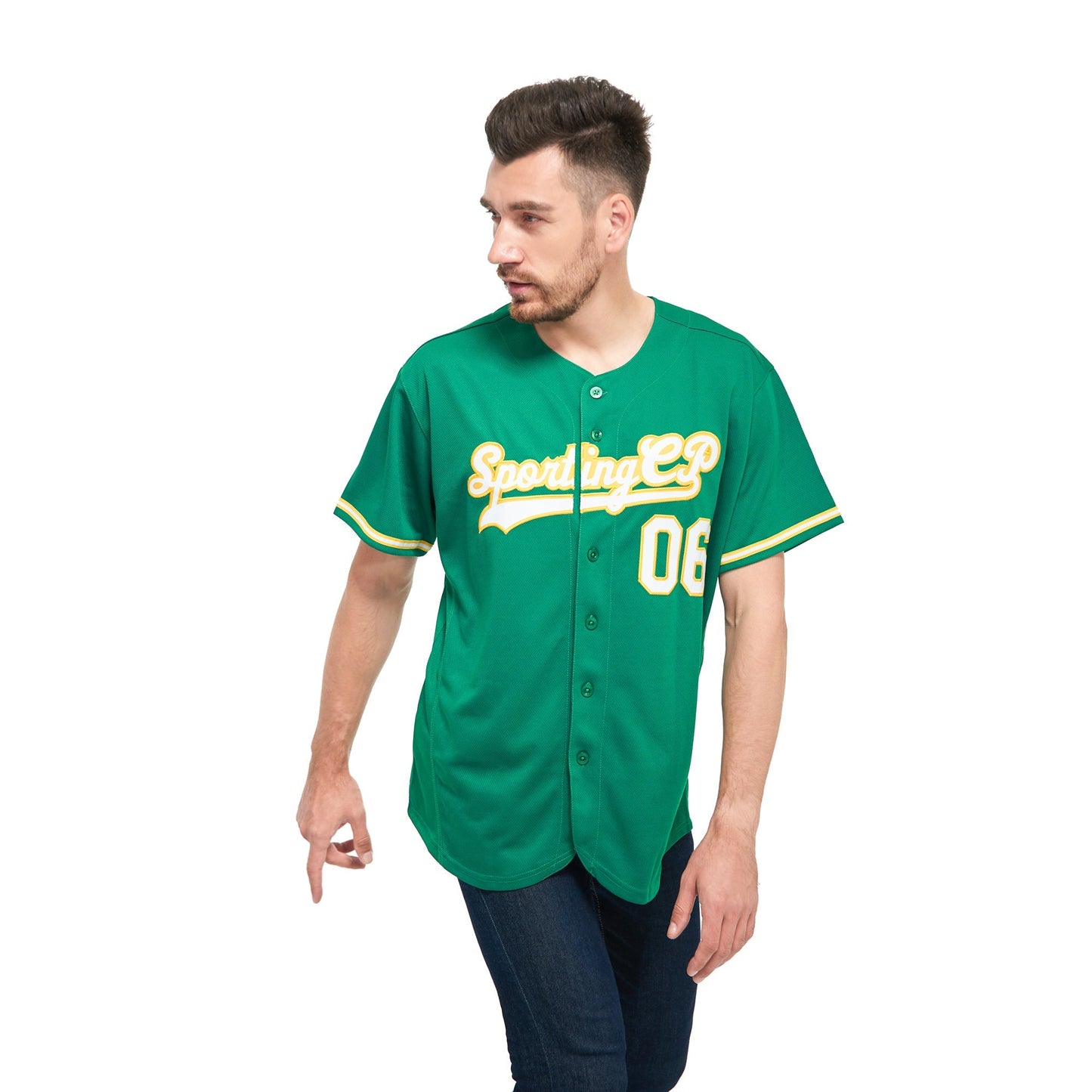 Custom Kelly Green White-Gold Baseball Jersey baseball jersey product view 2