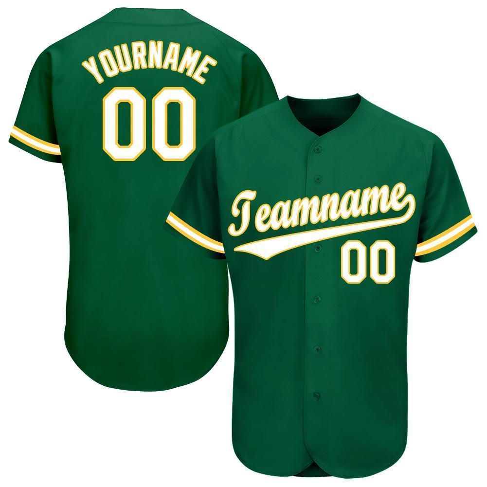 Custom Kelly Green White-Gold Baseball Jersey baseball jersey product view 1
