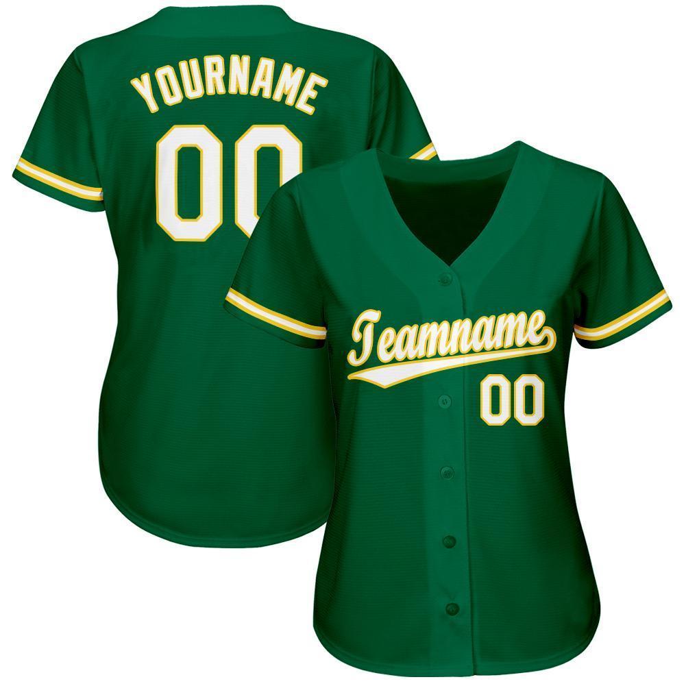 Custom Kelly Green White-Gold Baseball Jersey baseball jersey product view 3