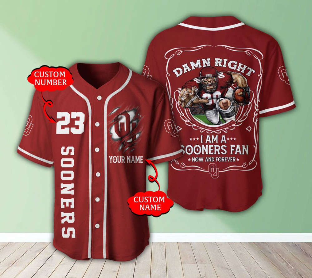 Oklahoma Sooners Personalized Baseball Jersey Fan Gifts - lylyprint.com baseball jersey product view 2
