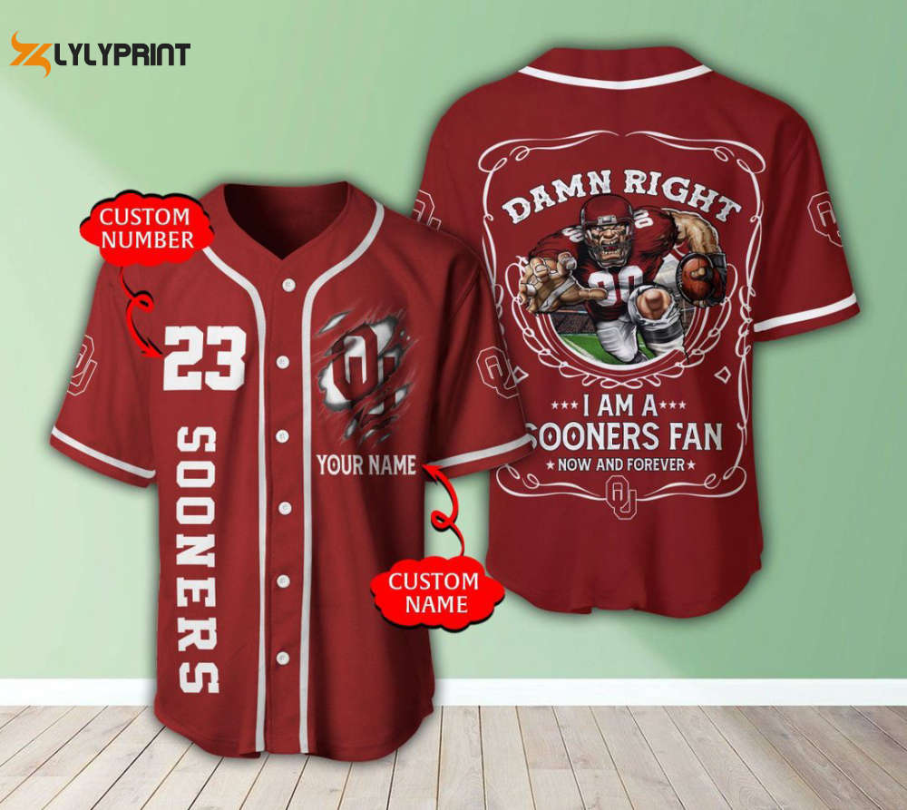 Oklahoma Sooners Personalized Baseball Jersey Fan Gifts - lylyprint.com baseball jersey product view 1