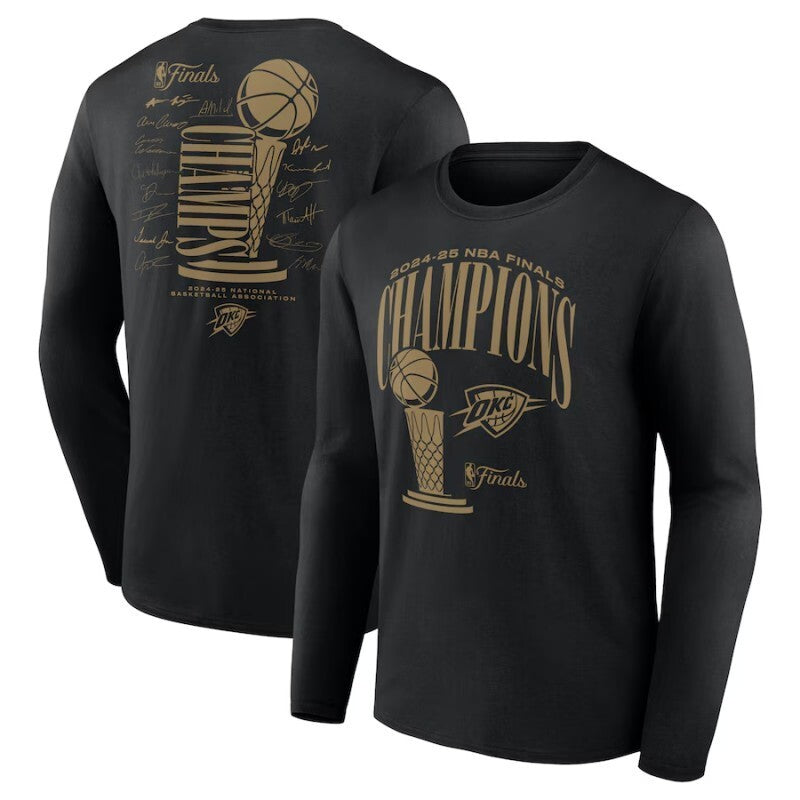 oklahoma city thunder black 2025 finals champions double dribble long sleeve t Basketball Jersey basketball jersey product view 1