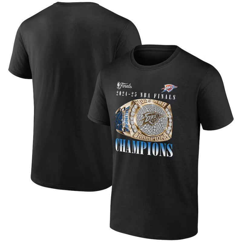 oklahoma city thunder black 2025 finals champions inbound pass ring t-shirt Basketball Jersey basketball jersey product view 1