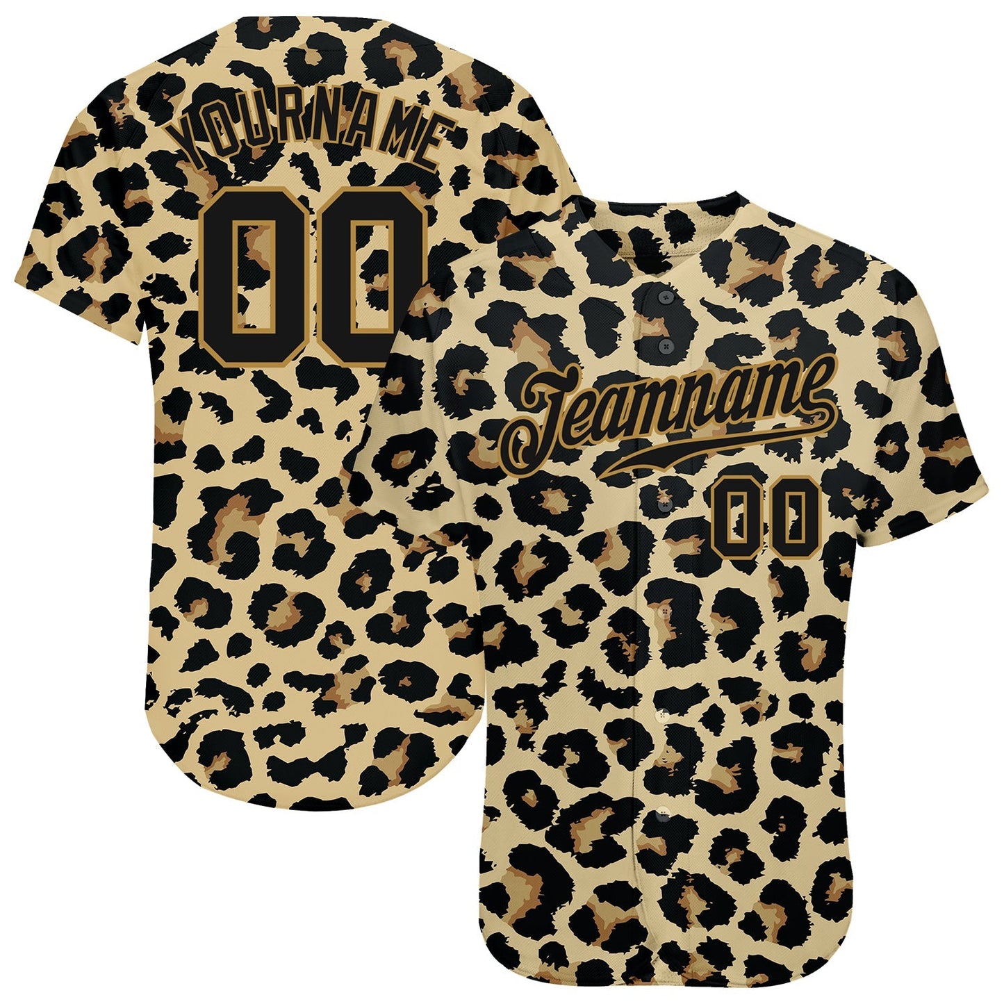 Custom Old Gold Black-Old Gold 3D Pattern Design Leopard Authentic Baseball Jersey baseball jersey product view 1