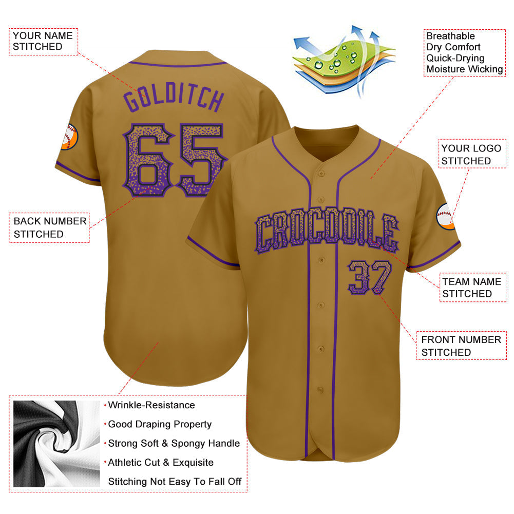 Custom Old Gold Purple-Black Authentic Drift Fashion Baseball Jersey baseball jersey product view 3