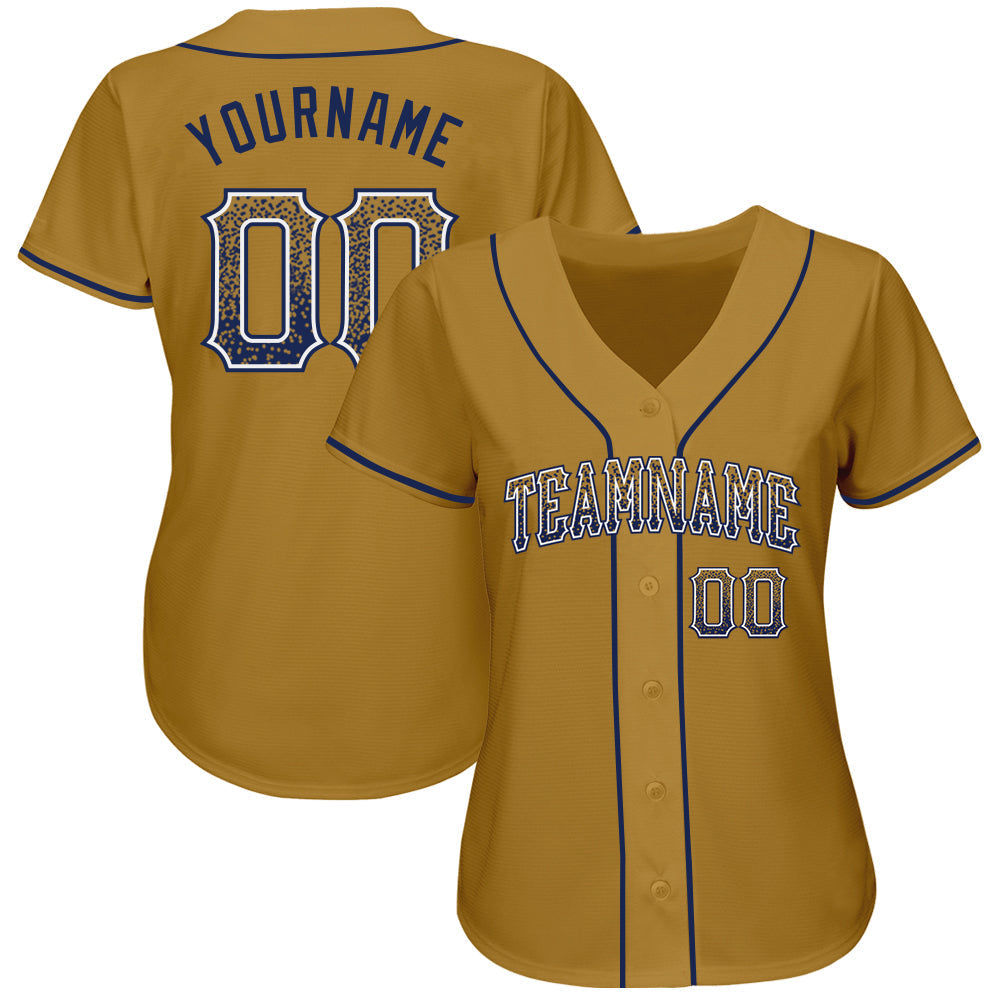 Custom Old Gold Navy-White Authentic Drift Fashion Baseball Jersey baseball jersey product view 2