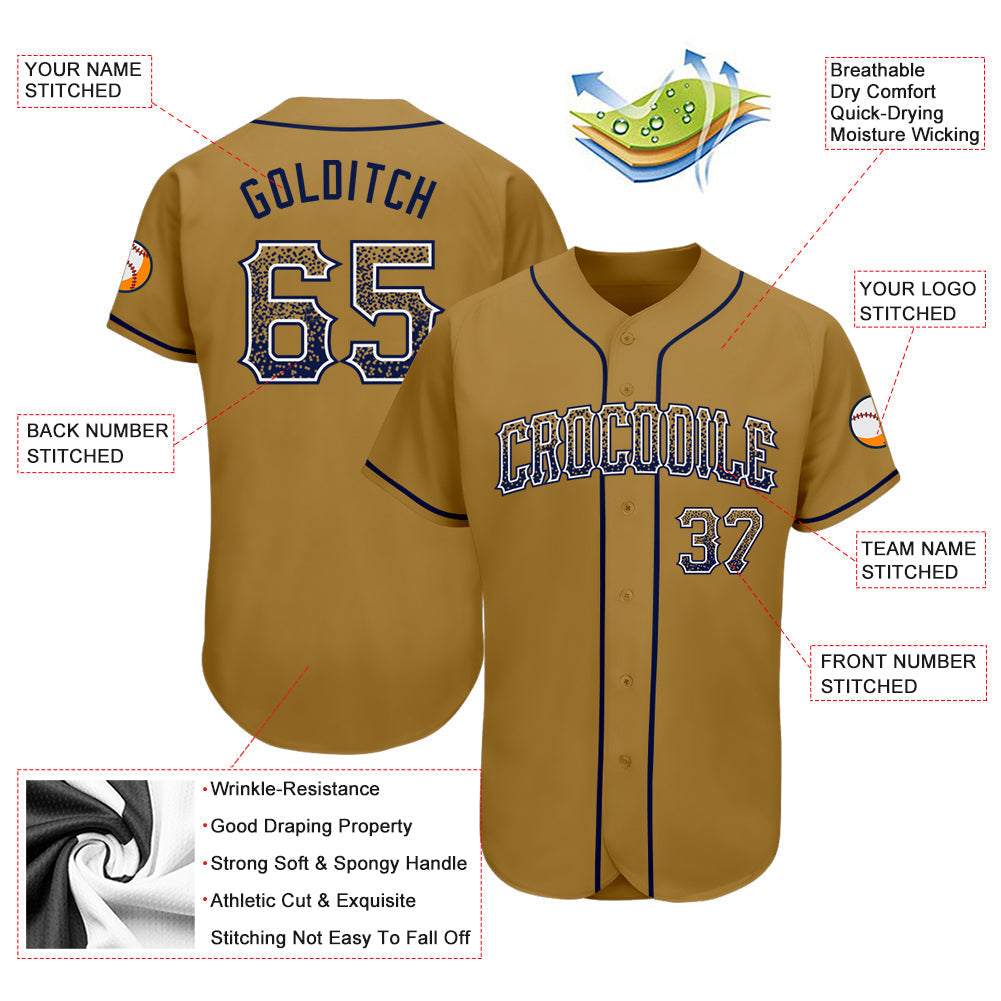 Custom Old Gold Navy-White Authentic Drift Fashion Baseball Jersey baseball jersey product view 3