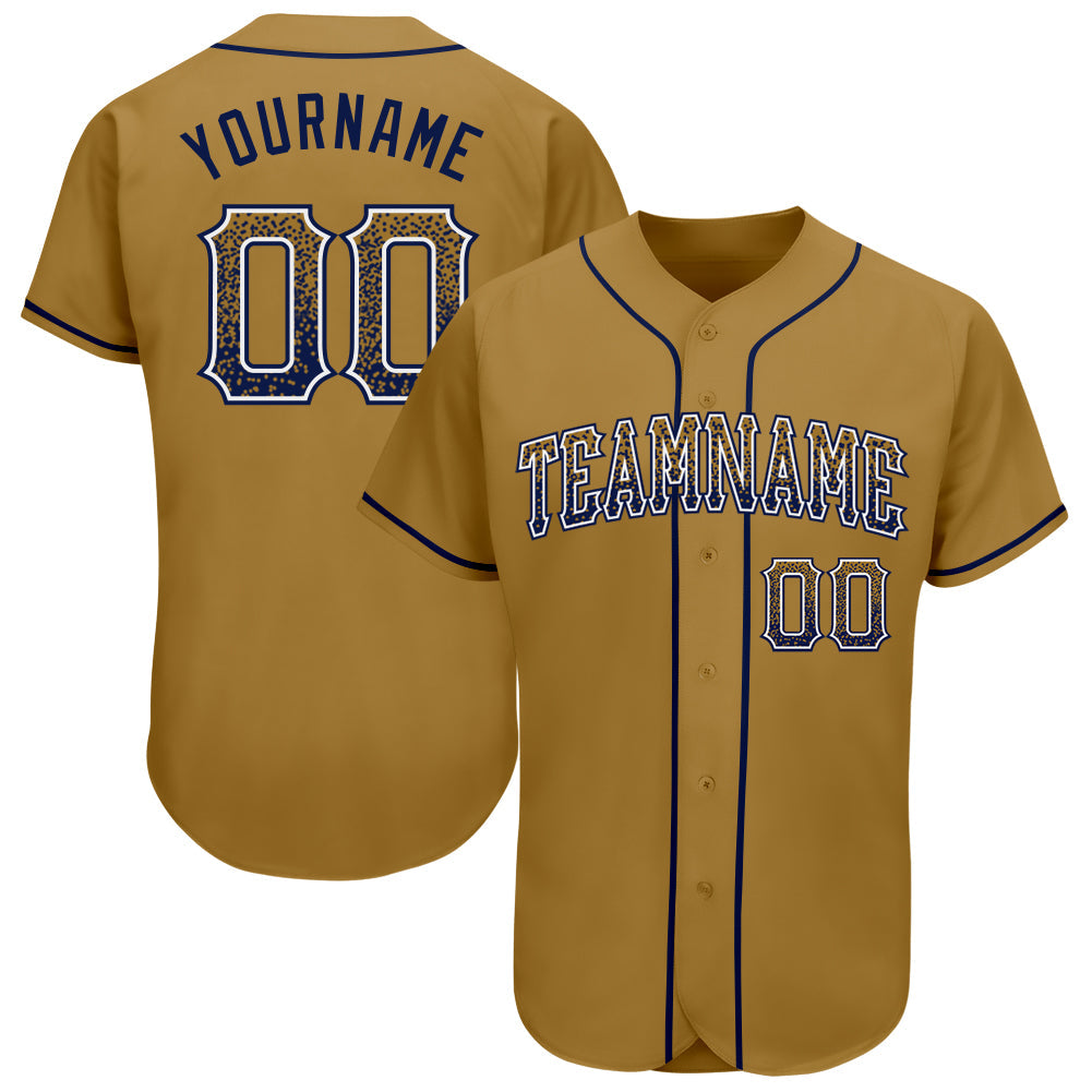 Custom Old Gold Navy-White Authentic Drift Fashion Baseball Jersey baseball jersey product view 1