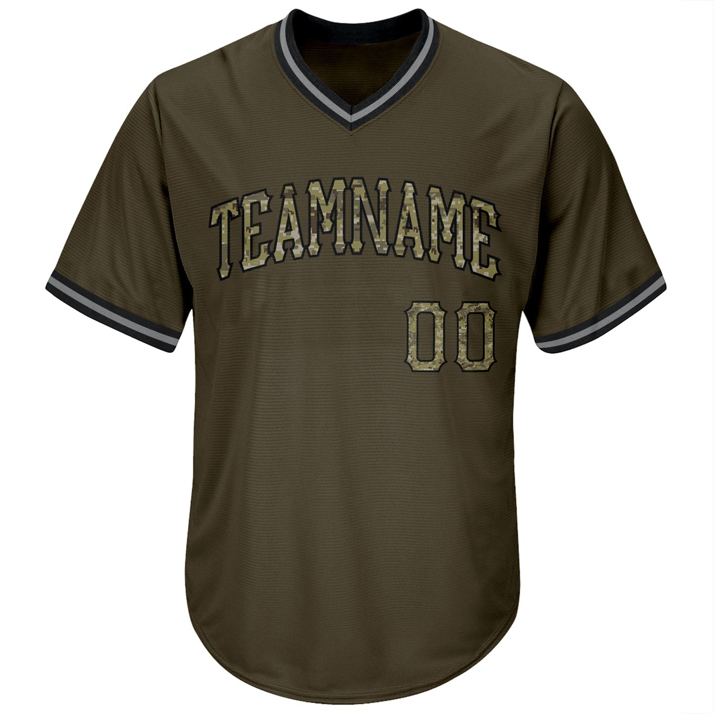 Custom Olive Camo-Black Authentic Throwback Rib-Knit Salute To Service Baseball Jersey Shirt baseball jersey product view 2