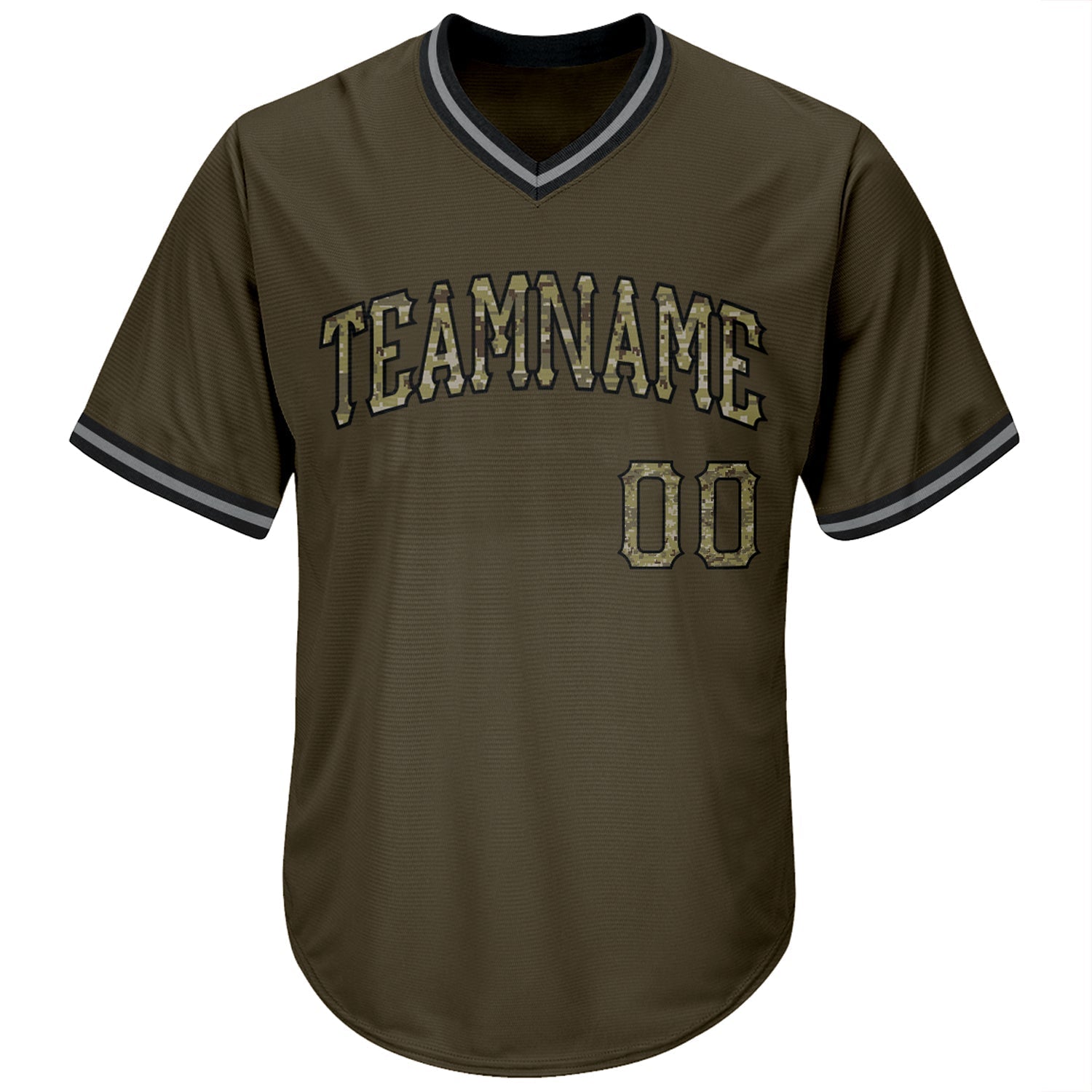 Custom Olive Camo-Black Authentic Throwback Rib-Knit Salute To Service Baseball Jersey Shirt baseball jersey product view 2