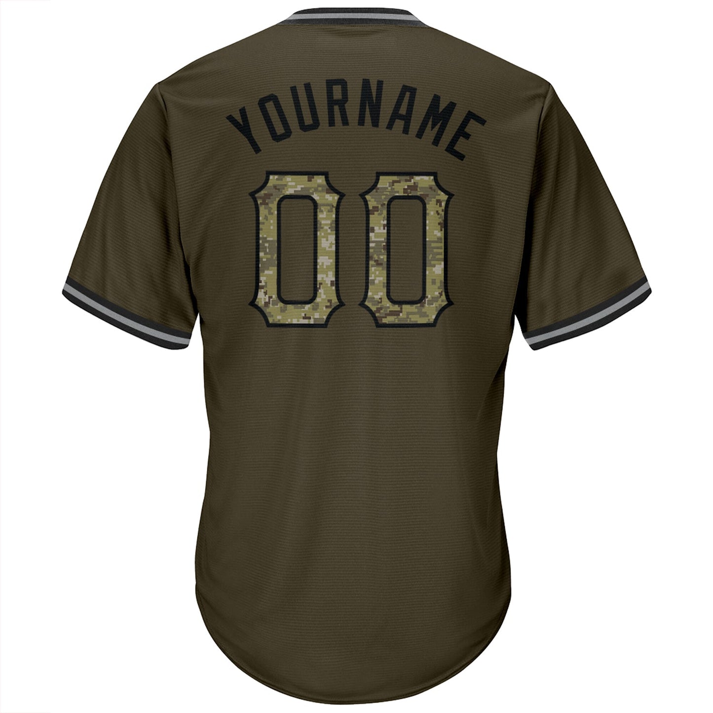 Custom Olive Camo-Black Authentic Throwback Rib-Knit Salute To Service Baseball Jersey Shirt baseball jersey product view 3