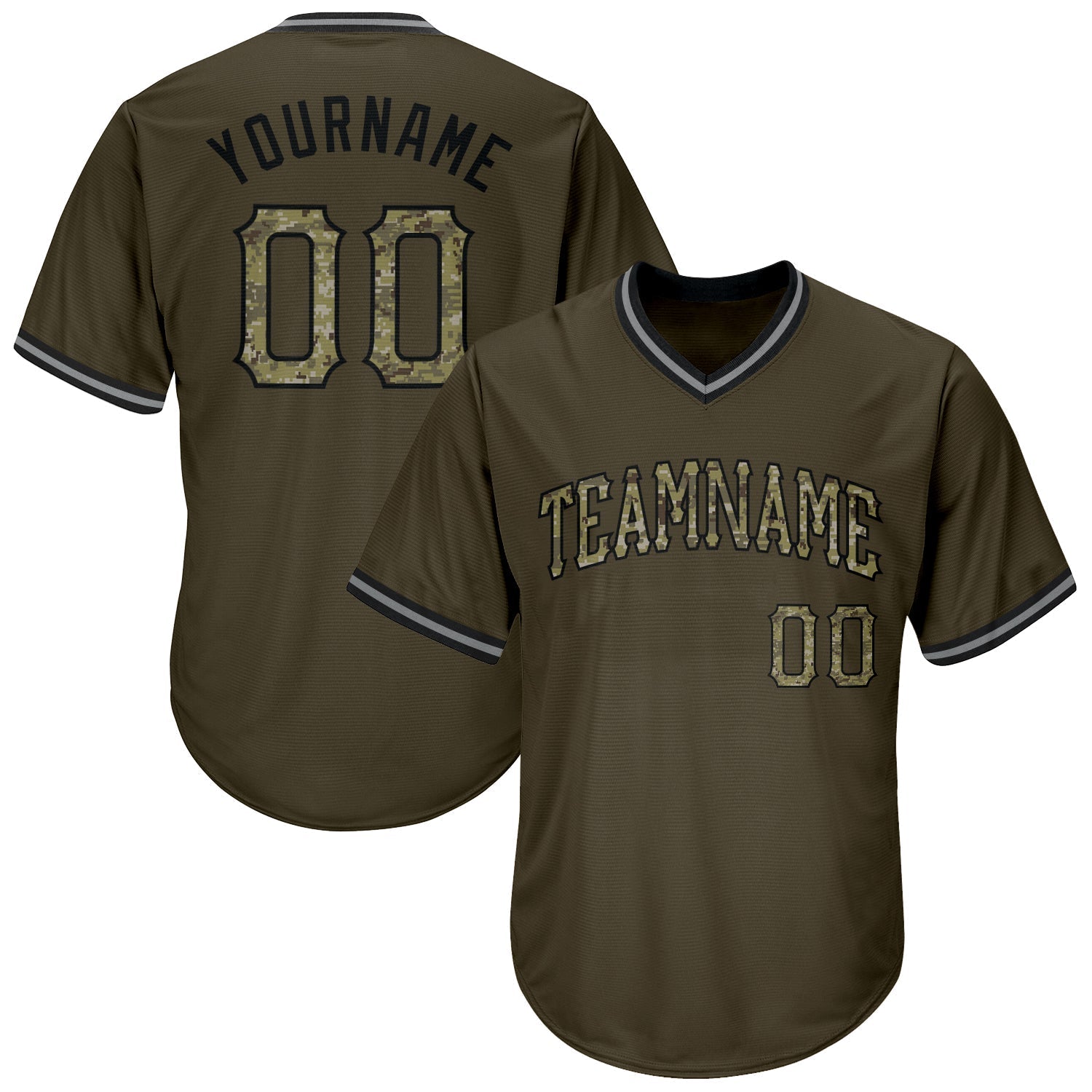 Custom Olive Camo-Black Authentic Throwback Rib-Knit Salute To Service Baseball Jersey Shirt baseball jersey product view 1