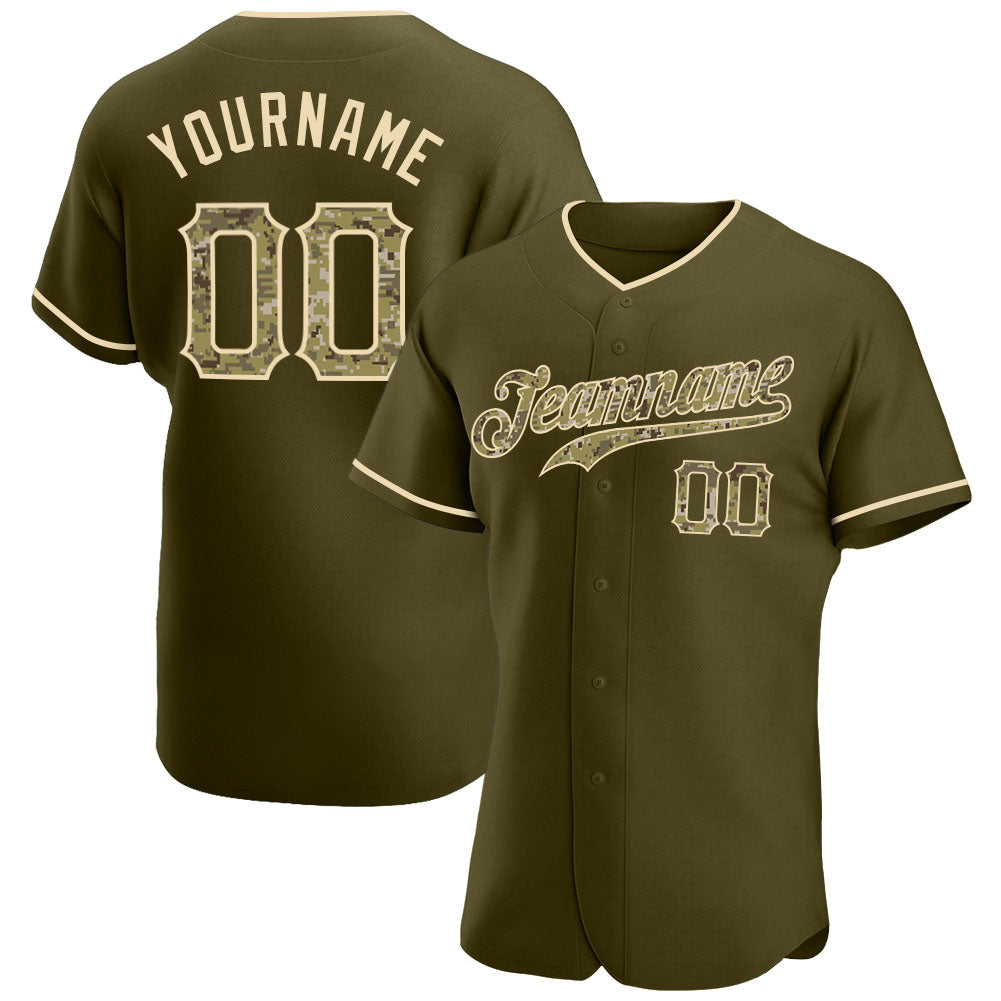 Custom Olive Camo-City Cream Authentic Salute To Service Baseball Jersey baseball jersey product view 1