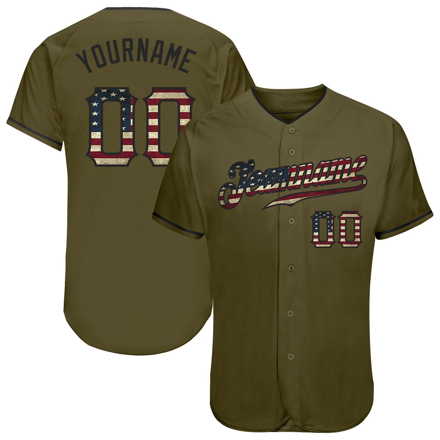 Custom Olive Vintage USA Flag-Black Authentic Salute To Service Baseball Jersey baseball jersey product view 1
