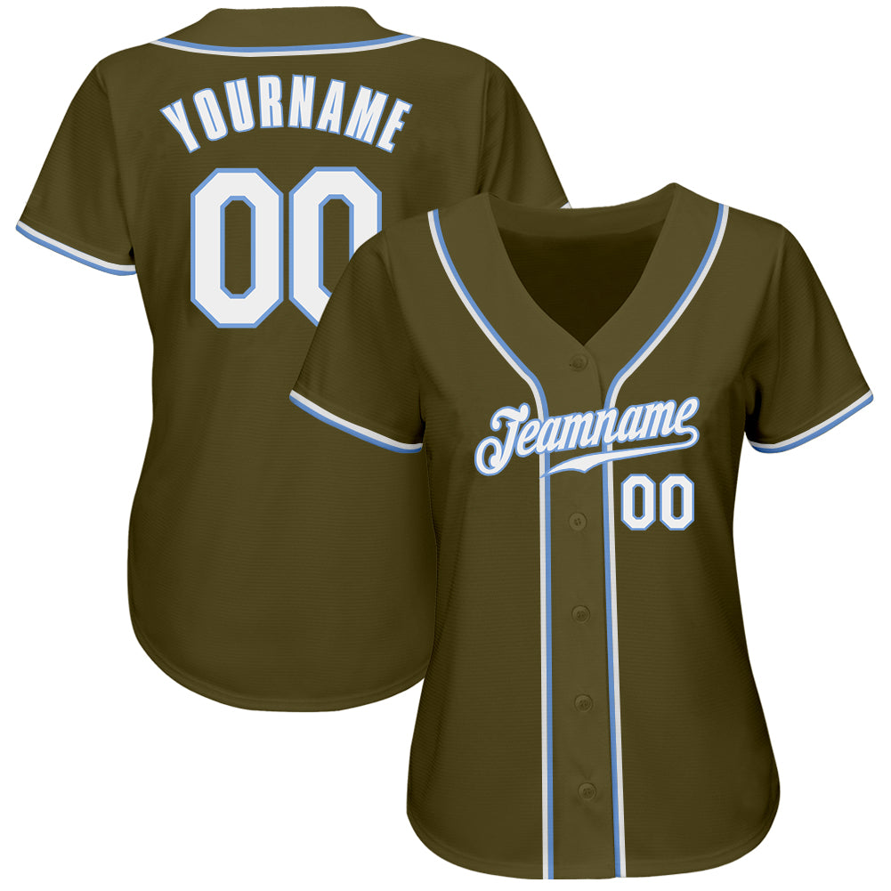 Custom Olive White-Light Blue Authentic Salute To Service Baseball Jersey baseball jersey product view 2