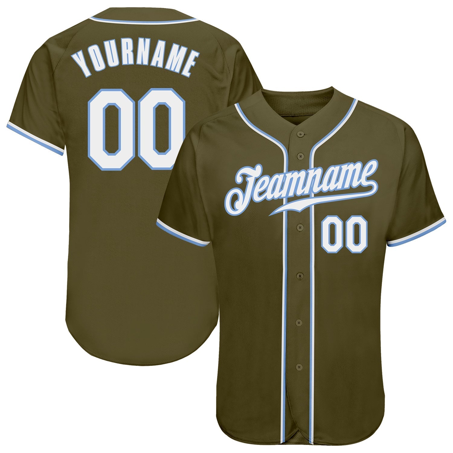 Custom Olive White-Light Blue Authentic Salute To Service Baseball Jersey baseball jersey product view 1