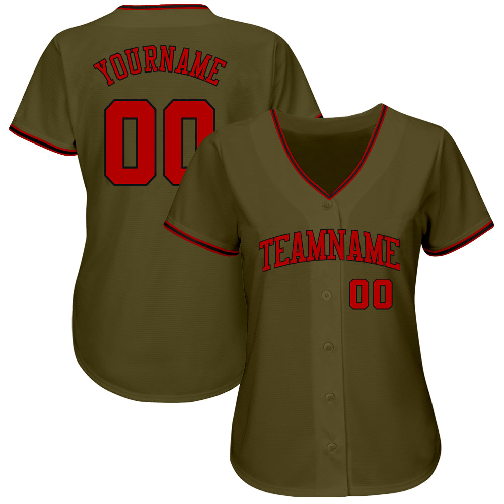 Custom Olive Red-Black Authentic Salute To Service Baseball Jersey baseball jersey product view 3