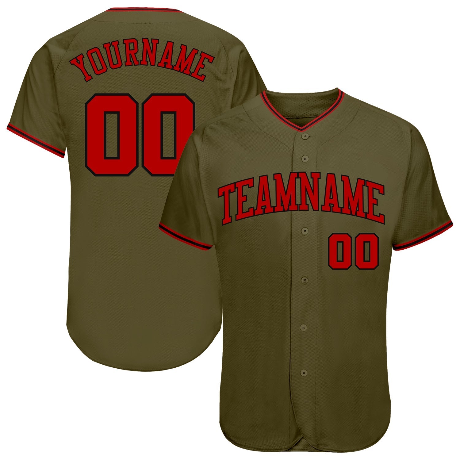 Custom Olive Red-Black Authentic Salute To Service Baseball Jersey baseball jersey product view 1
