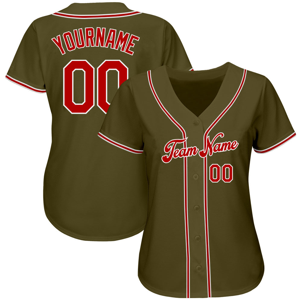 Custom Olive Red-White Authentic Salute To Service Baseball Jersey baseball jersey product view 2