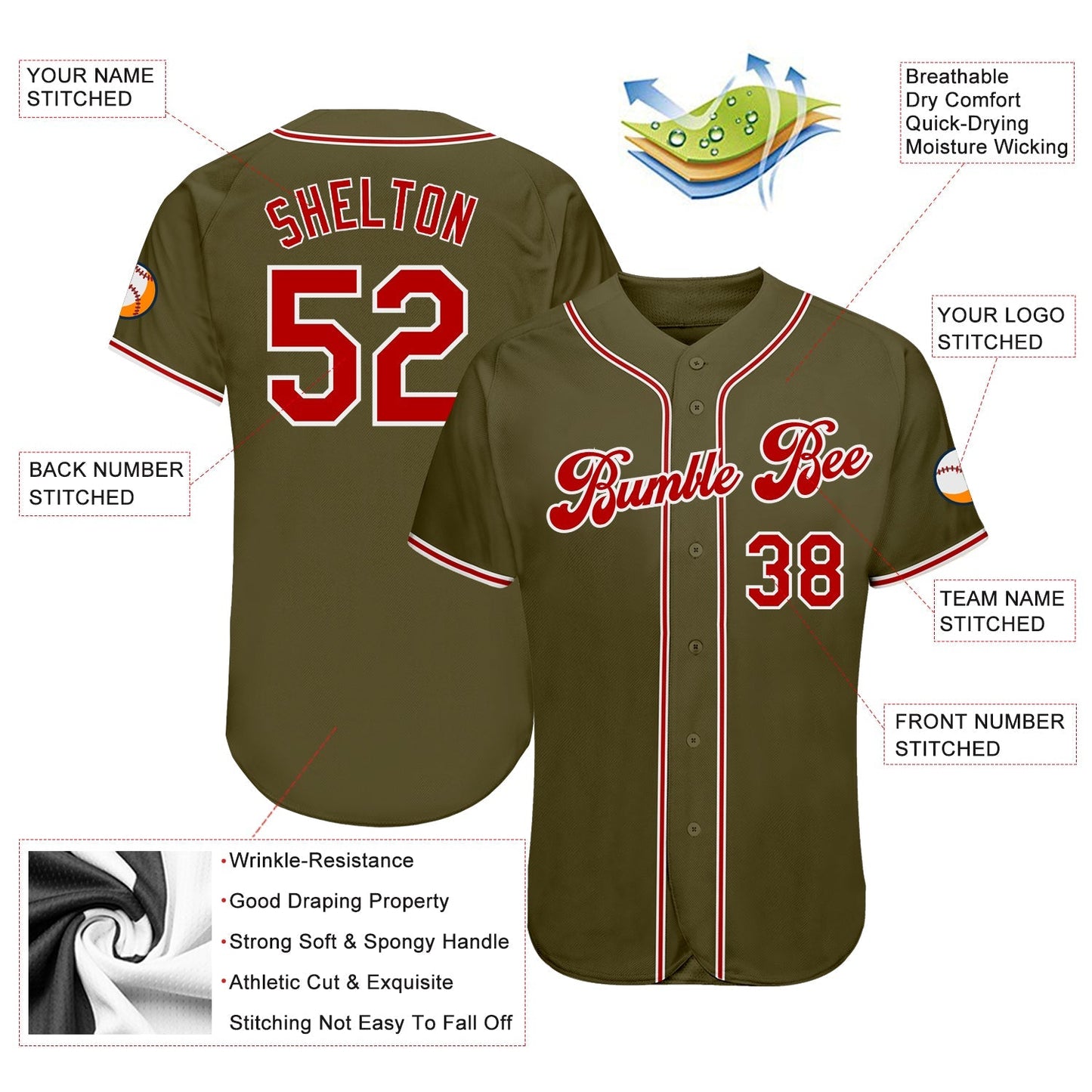 Custom Olive Red-White Authentic Salute To Service Baseball Jersey baseball jersey product view 3