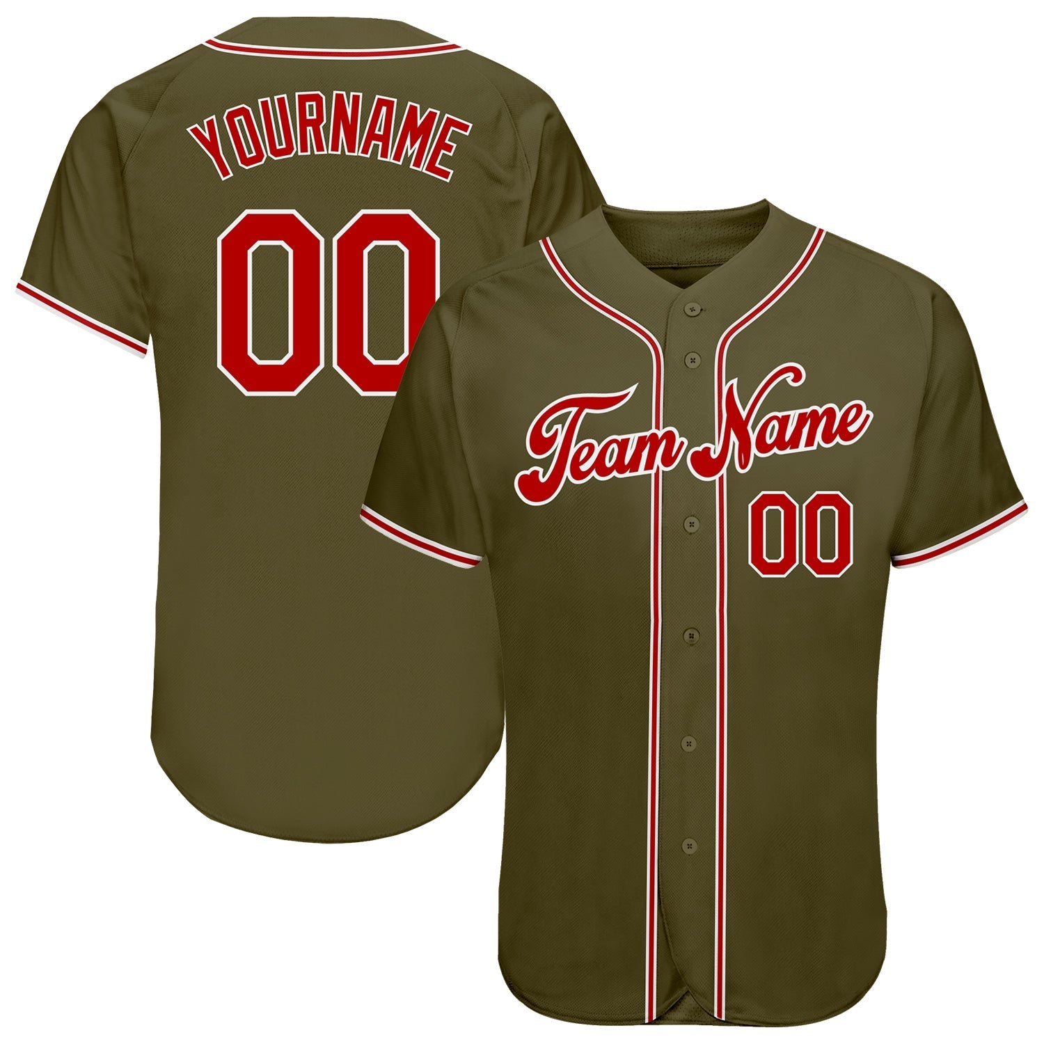 Custom Olive Red-White Authentic Salute To Service Baseball Jersey baseball jersey product view 1