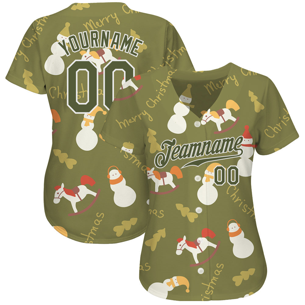 Custom Olive Olive-White Christmas 3D Authentic Salute To Service Baseball Jersey baseball jersey product view 2