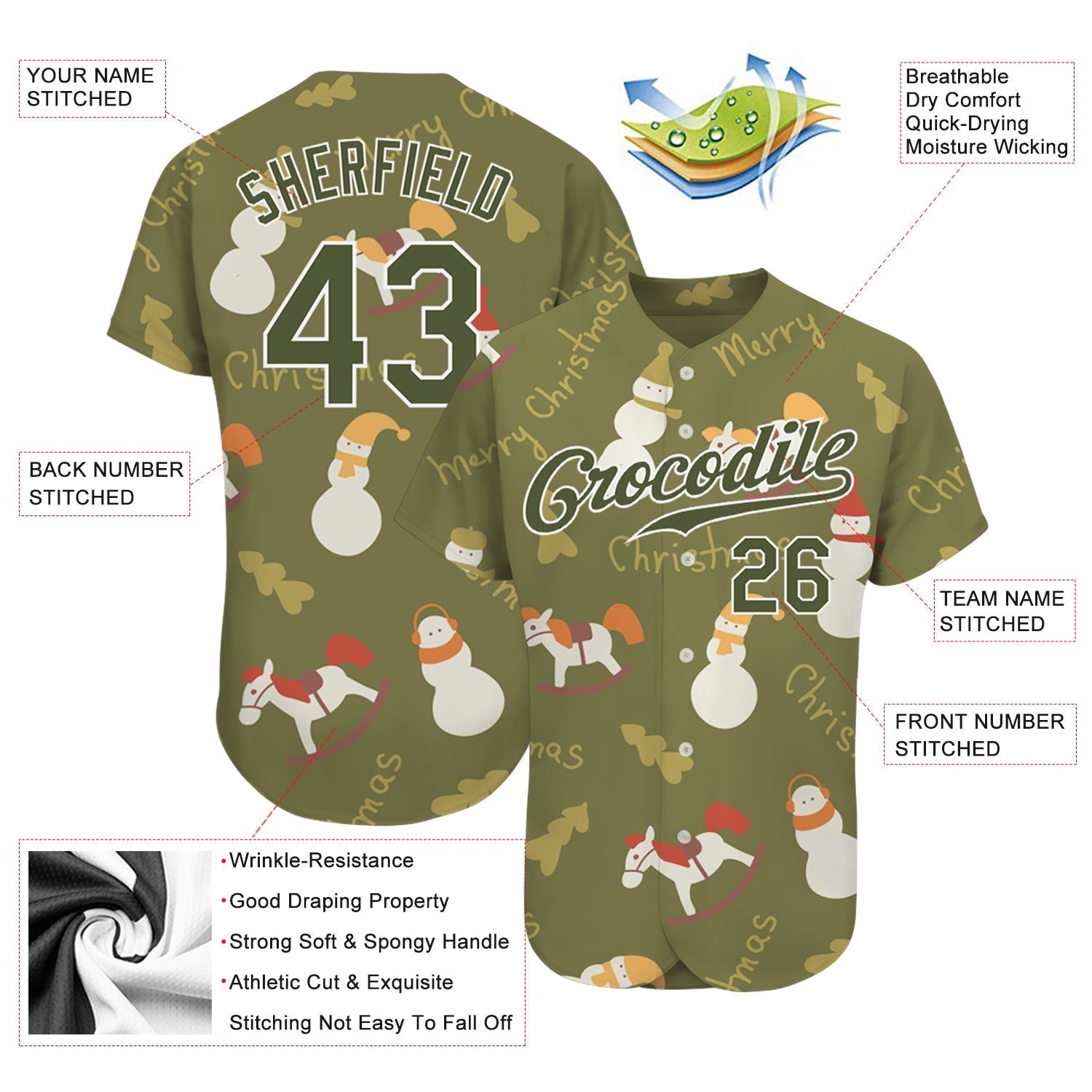 Custom Olive Olive-White Christmas 3D Authentic Salute To Service Baseball Jersey baseball jersey product view 3