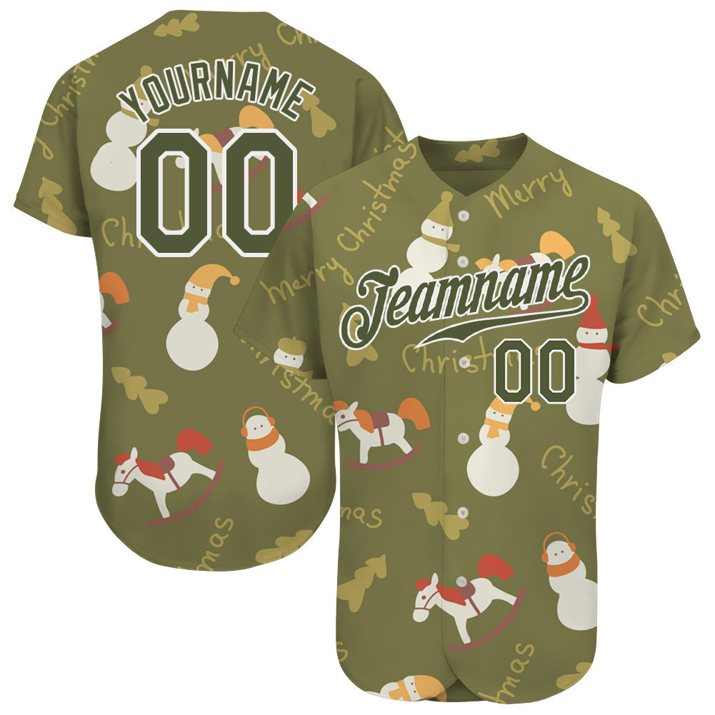 Custom Olive Olive-White Christmas 3D Authentic Salute To Service Baseball Jersey baseball jersey product view 1