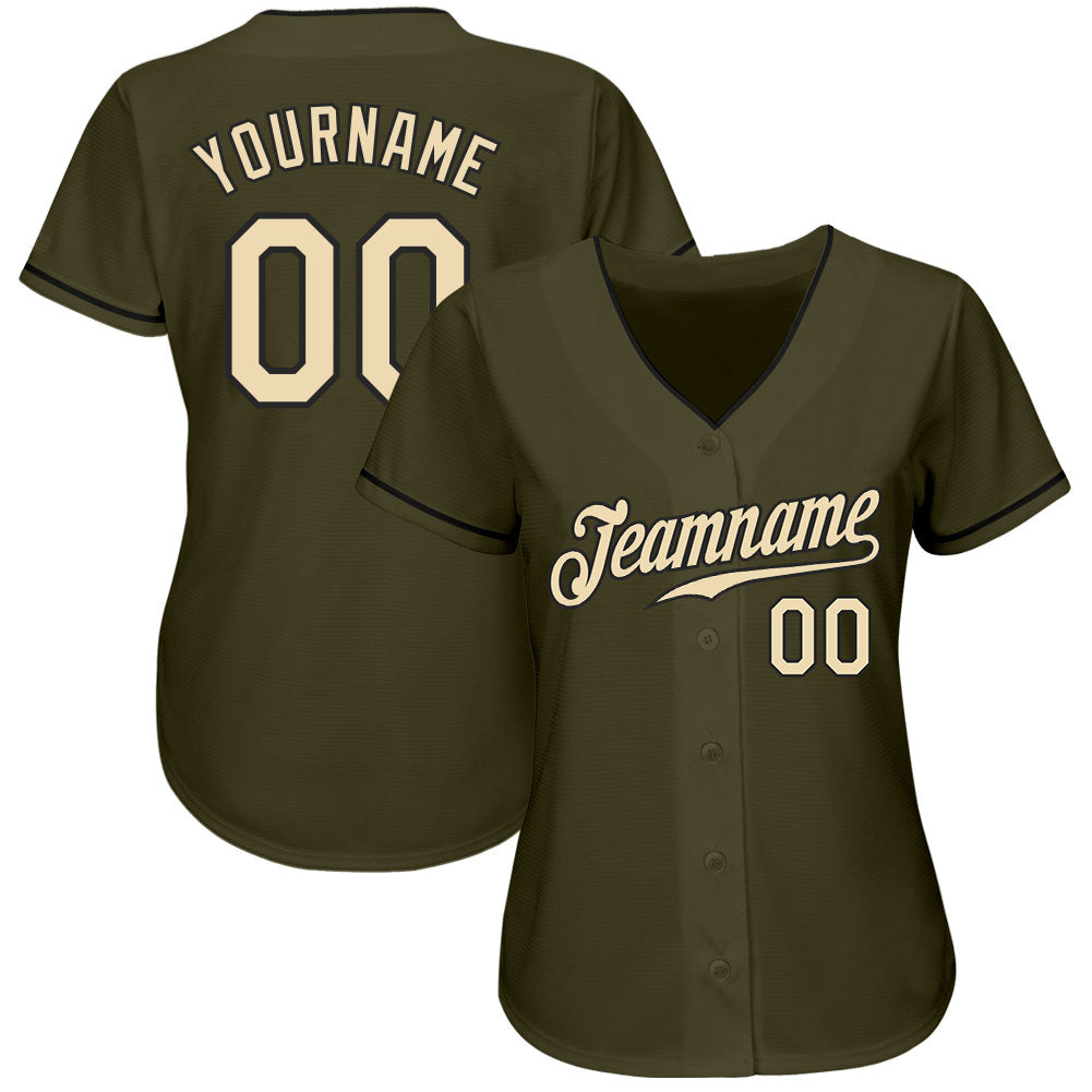 Custom Olive Cream-Black Authentic Salute To Service Baseball Jersey baseball jersey product view 2