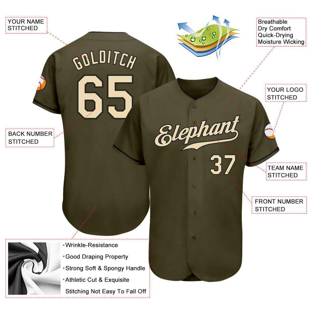 Custom Olive Cream-Black Authentic Salute To Service Baseball Jersey baseball jersey product view 3