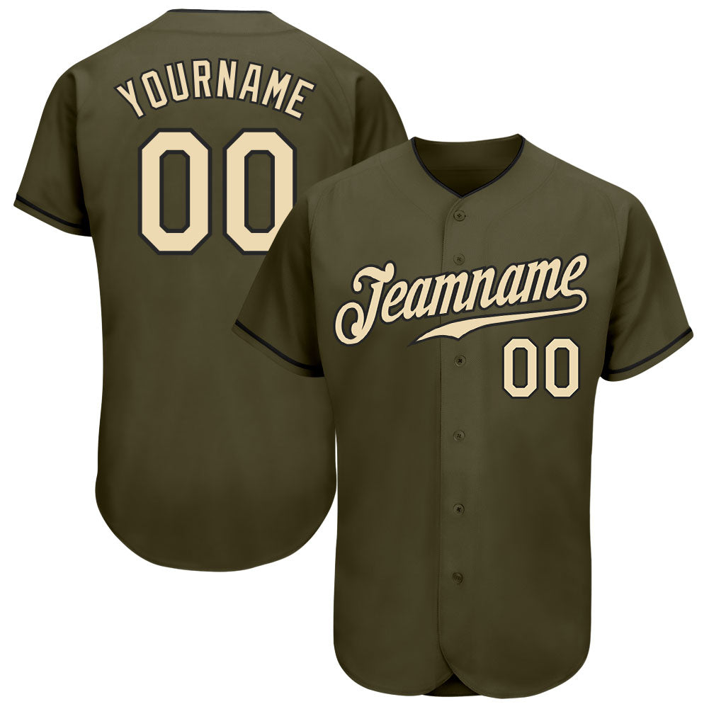 Custom Olive Cream-Black Authentic Salute To Service Baseball Jersey baseball jersey product view 1
