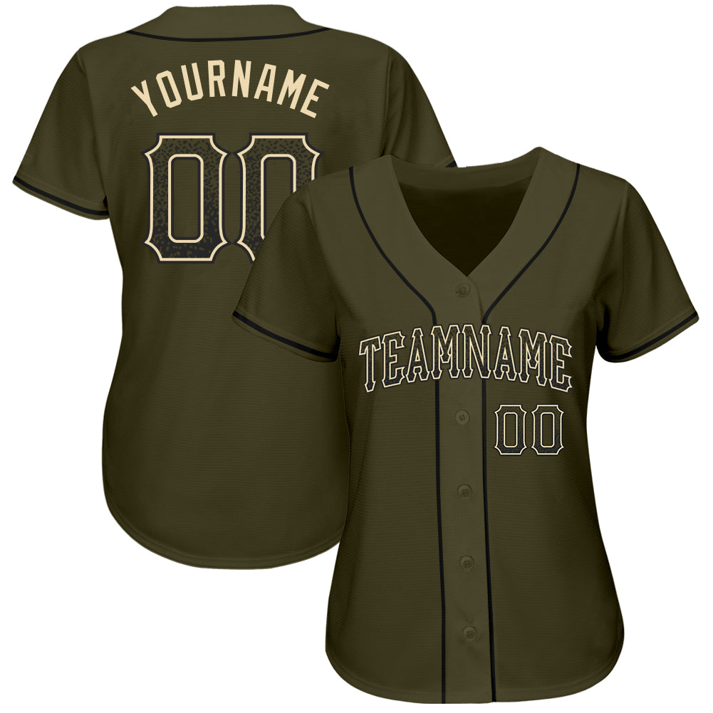 Custom Olive Black-Cream Authentic Drift Fashion Salute To Service Baseball Jersey baseball jersey product view 3