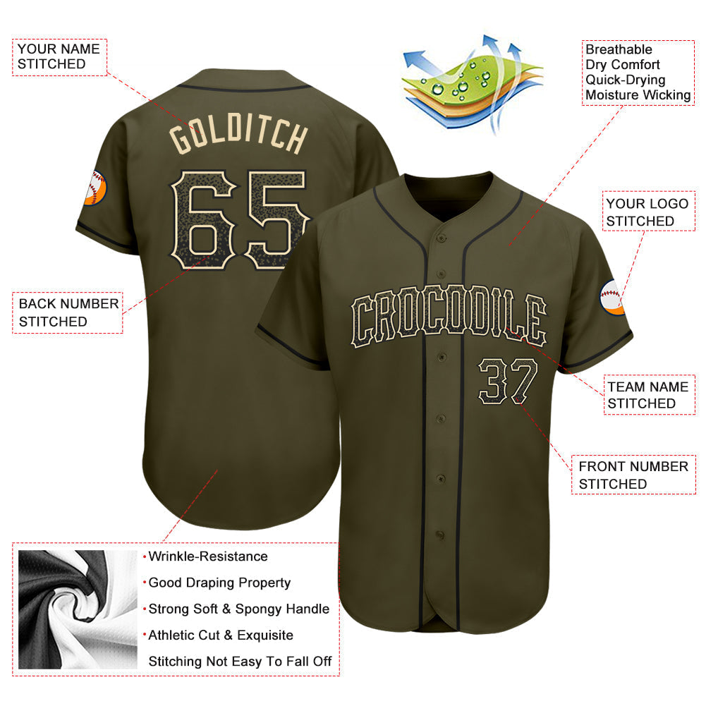 Custom Olive Black-Cream Authentic Drift Fashion Salute To Service Baseball Jersey baseball jersey product view 4