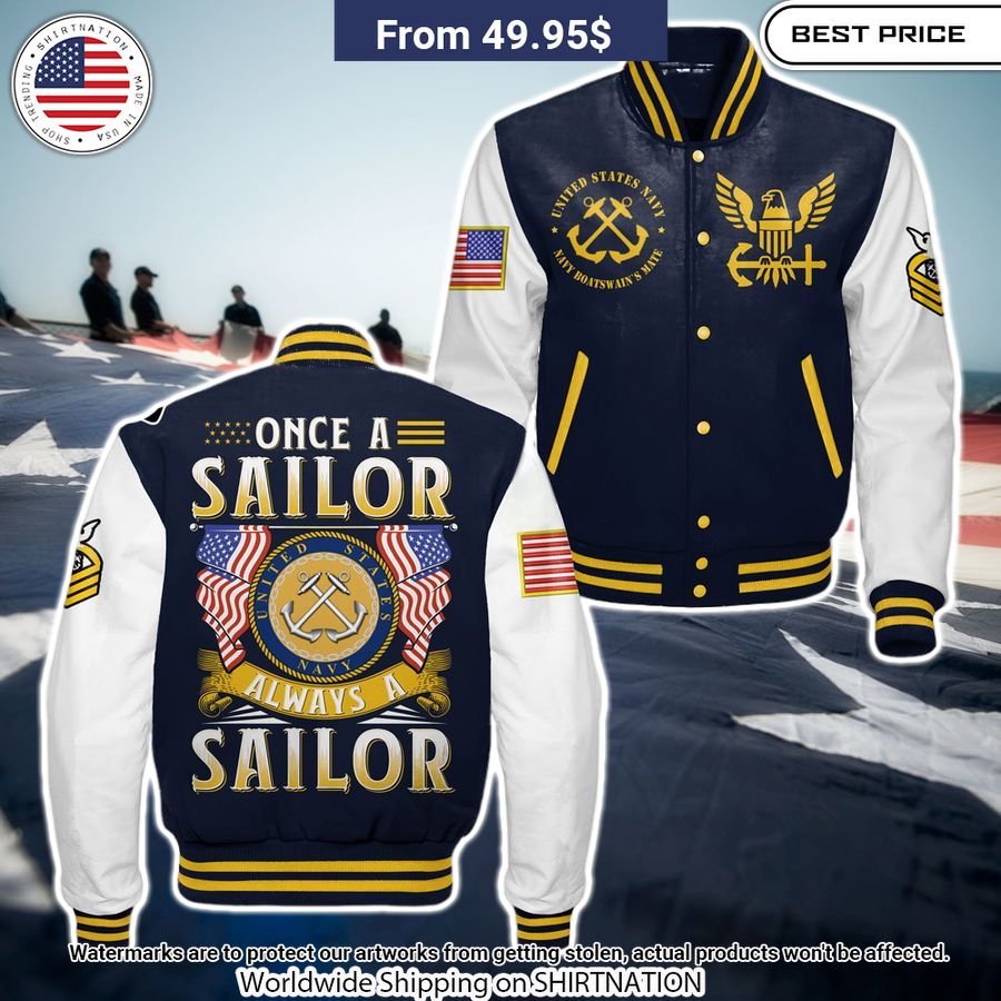 Once A Sailor Always A Sailor US Navy Baseball Jacket baseball jersey product view 1