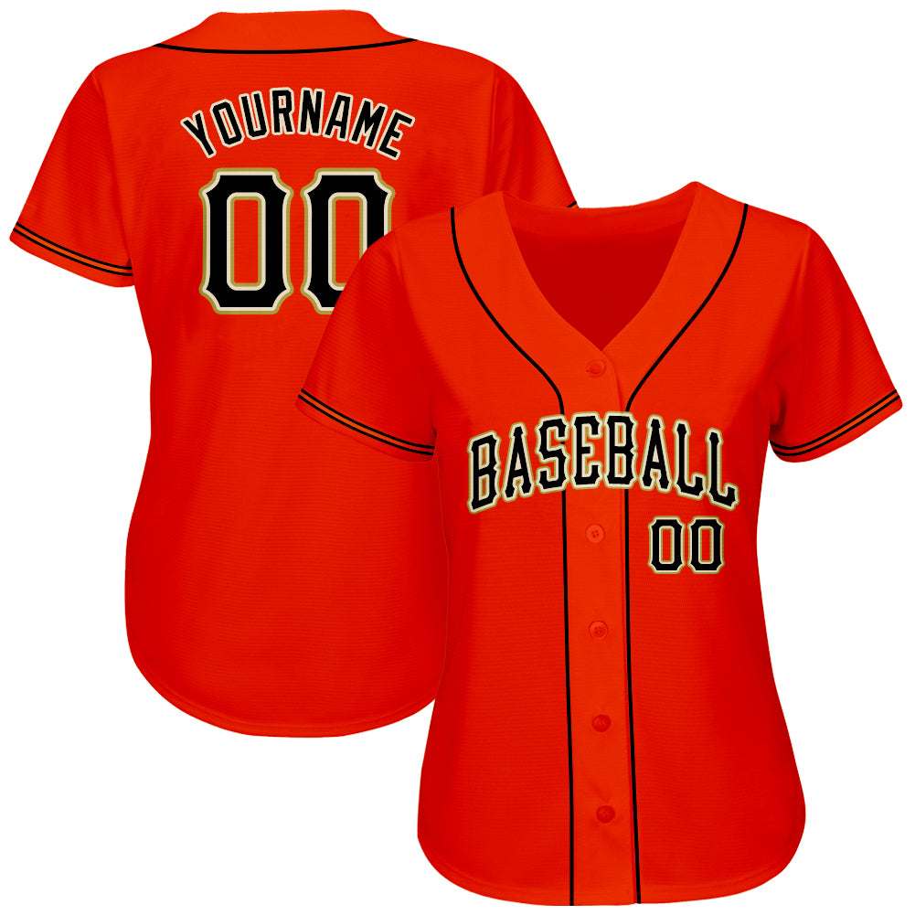 Custom Orange Black-Old Gold Authentic Baseball Jersey baseball jersey product view 2