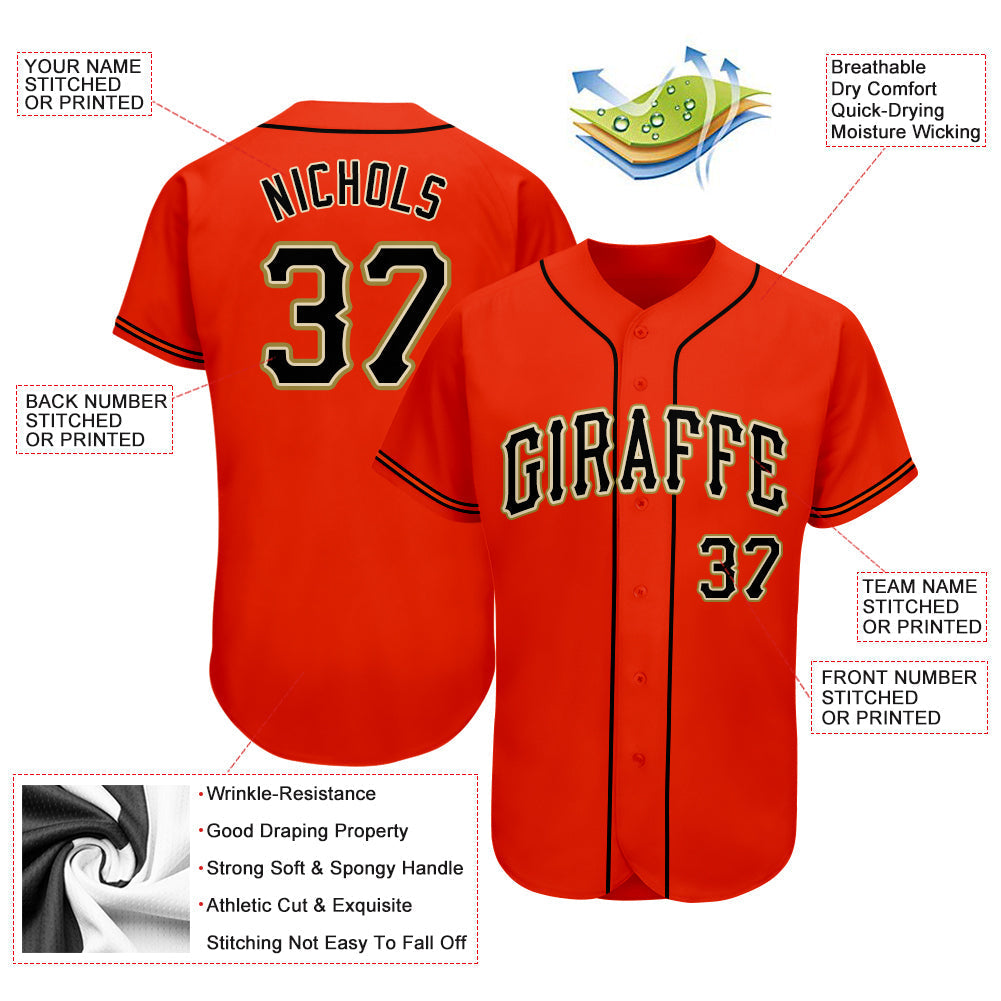 Custom Orange Black-Old Gold Authentic Baseball Jersey baseball jersey product view 3