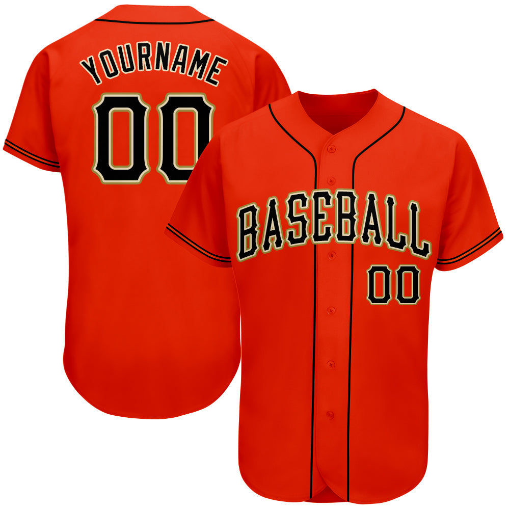 Custom Orange Black-Old Gold Authentic Baseball Jersey baseball jersey product view 1