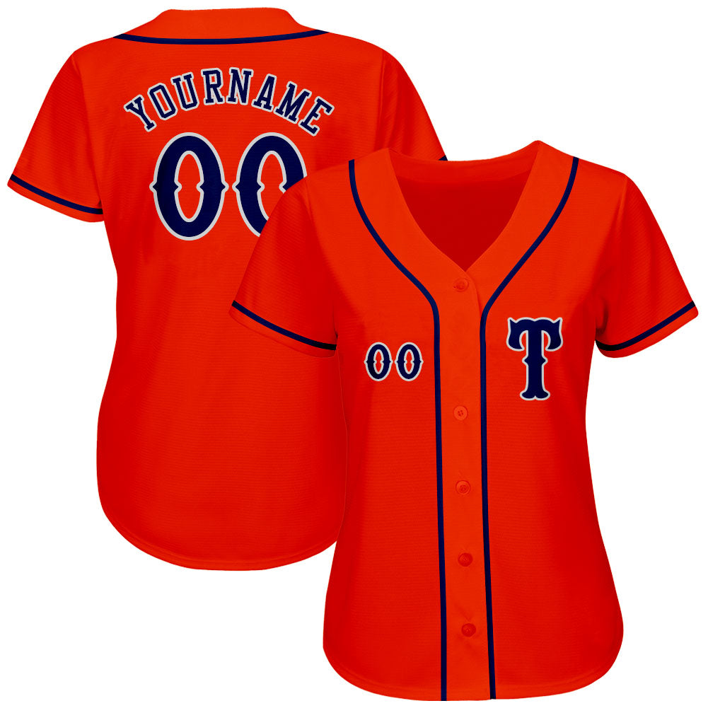 Custom Orange Navy-Gray Authentic Baseball Jersey baseball jersey product view 2