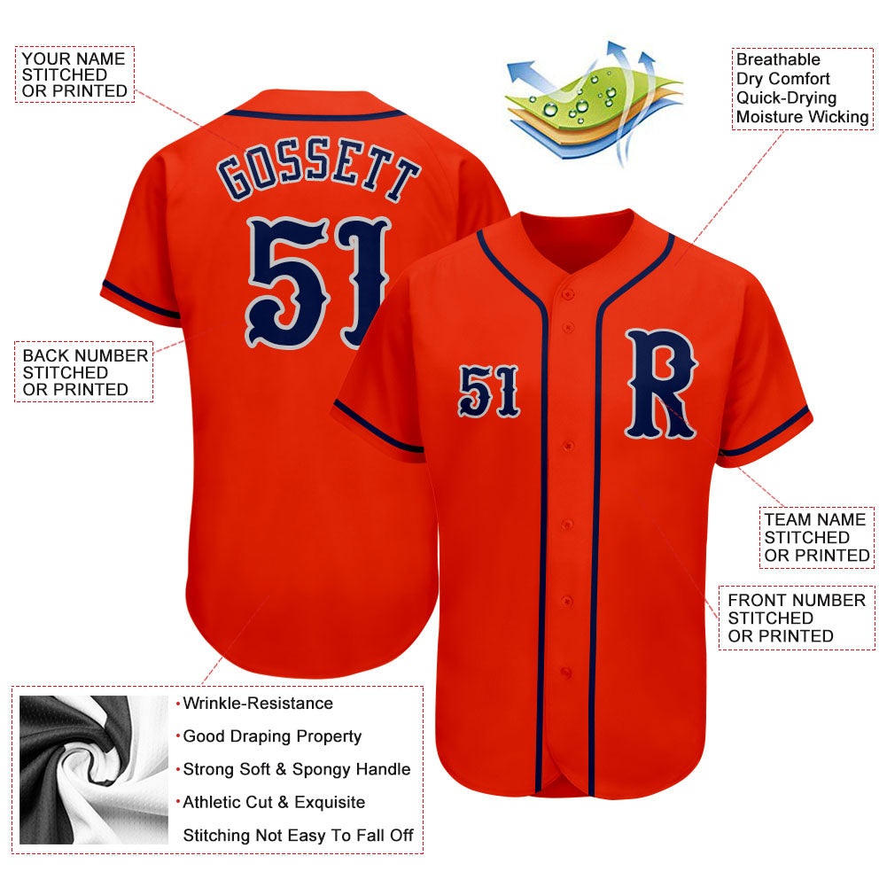 Custom Orange Navy-Gray Authentic Baseball Jersey baseball jersey product view 3