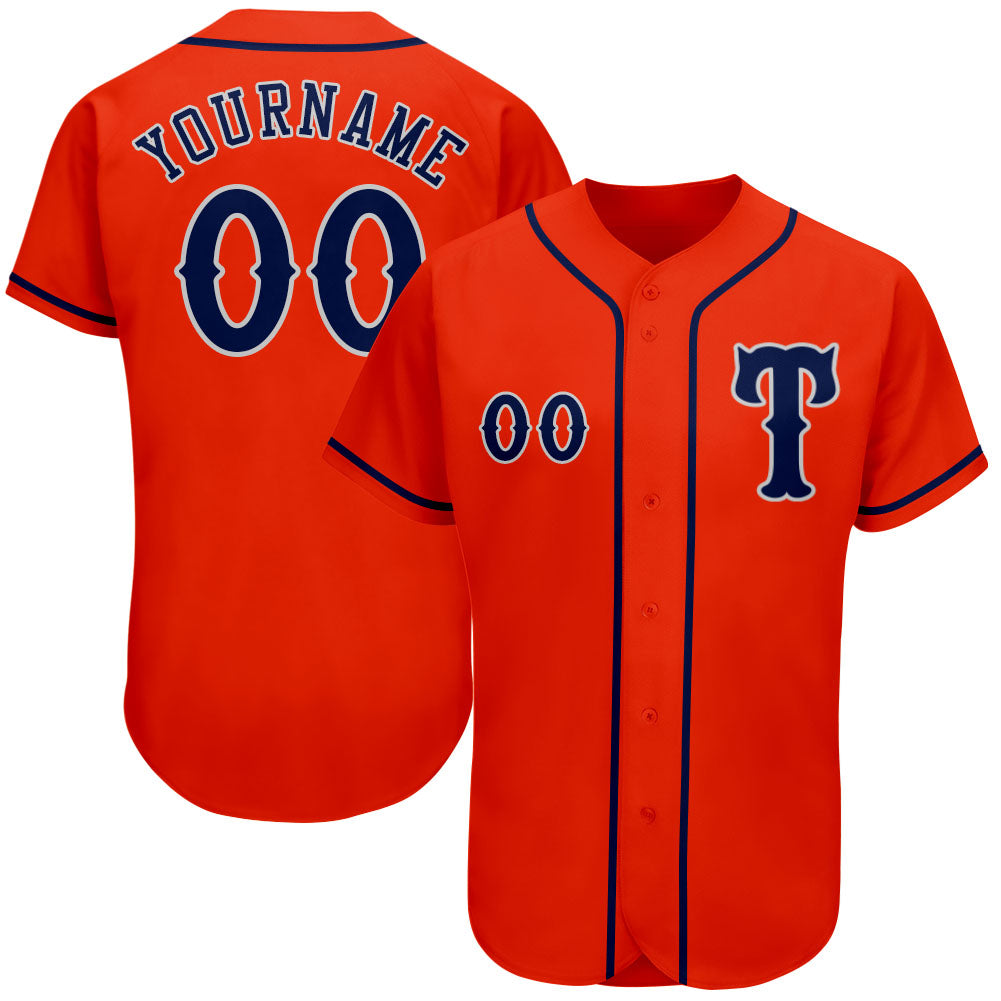 Custom Orange Navy-Gray Authentic Baseball Jersey baseball jersey product view 1