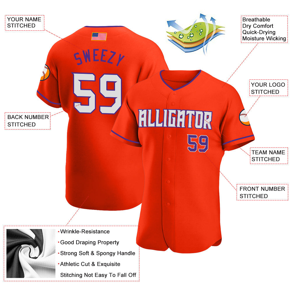 Custom Orange White-Purple Authentic American Flag Fashion Baseball Jersey baseball jersey product view 3