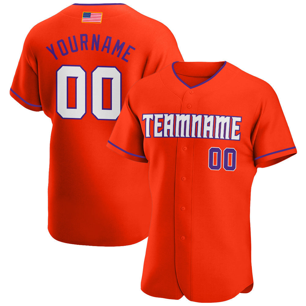 Custom Orange White-Purple Authentic American Flag Fashion Baseball Jersey baseball jersey product view 1