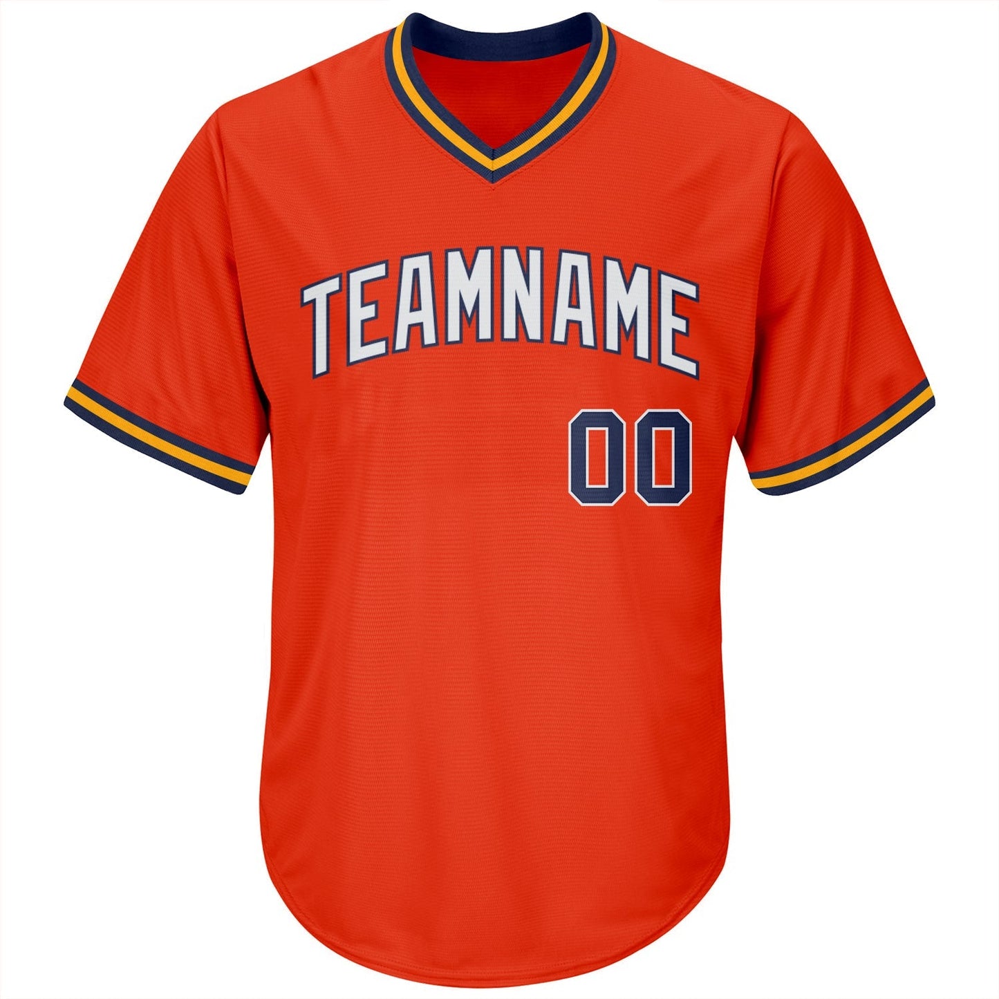 Custom Orange Navy-Gold Authentic Throwback Rib-Knit Baseball Jersey Shirt baseball jersey product view 2