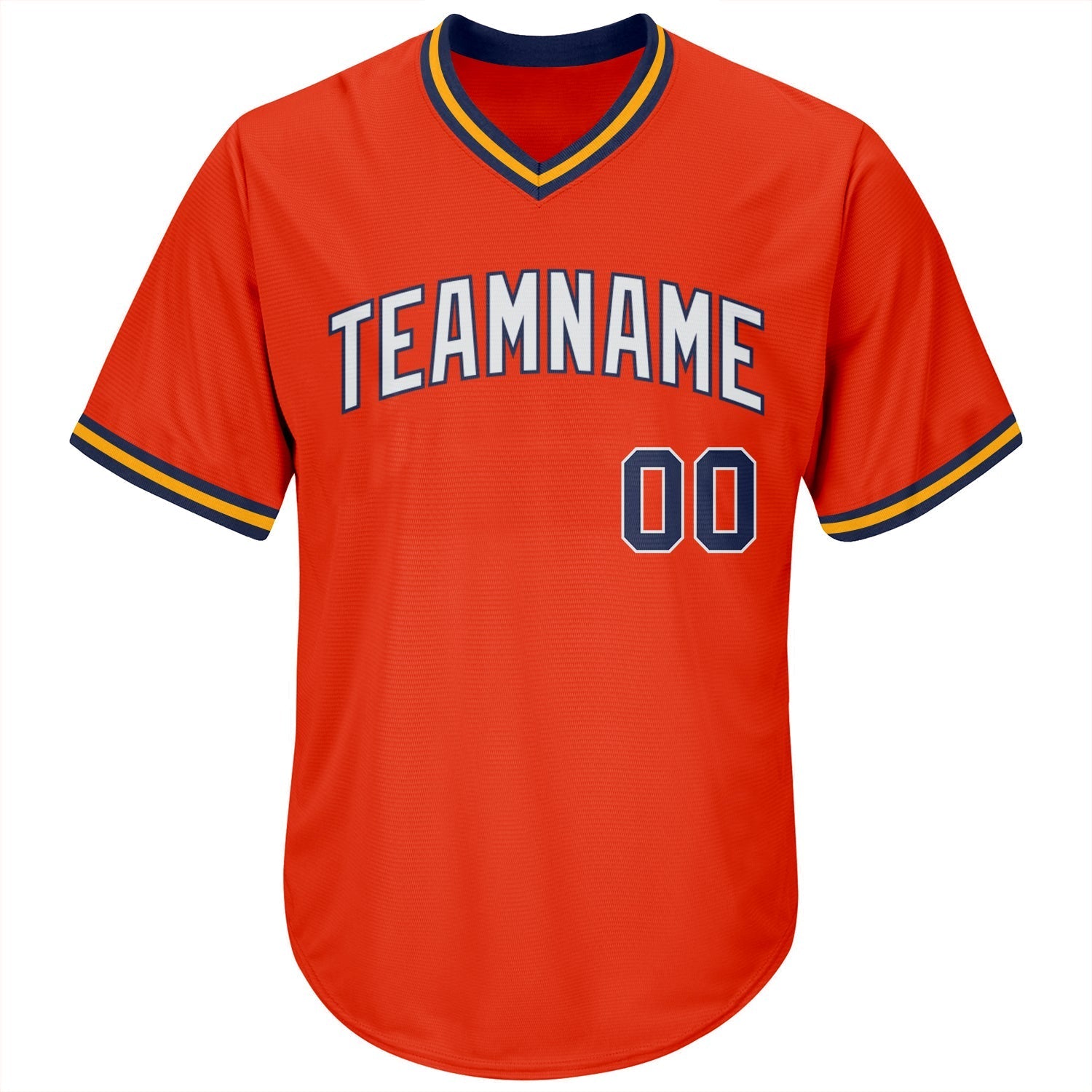 Custom Orange Navy-Gold Authentic Throwback Rib-Knit Baseball Jersey Shirt baseball jersey product view 2