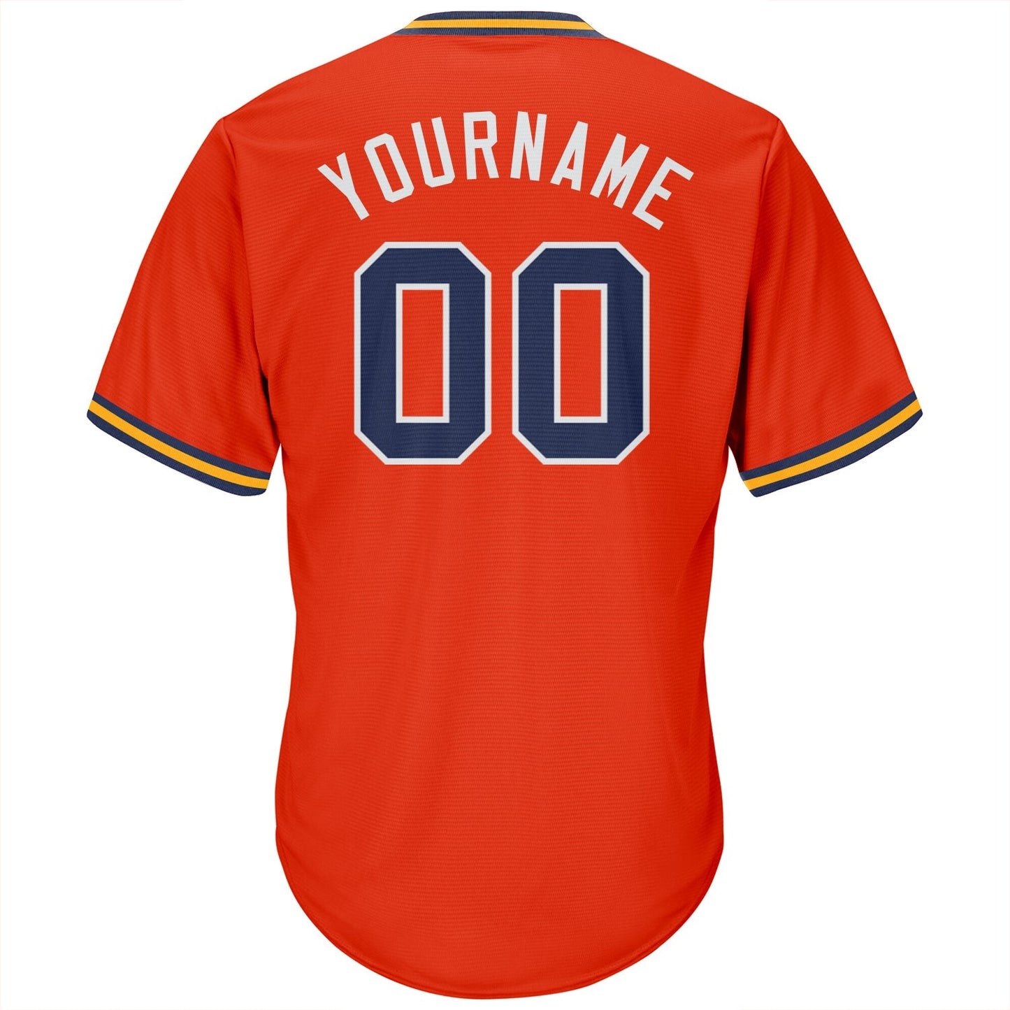 Custom Orange Navy-Gold Authentic Throwback Rib-Knit Baseball Jersey Shirt baseball jersey product view 3