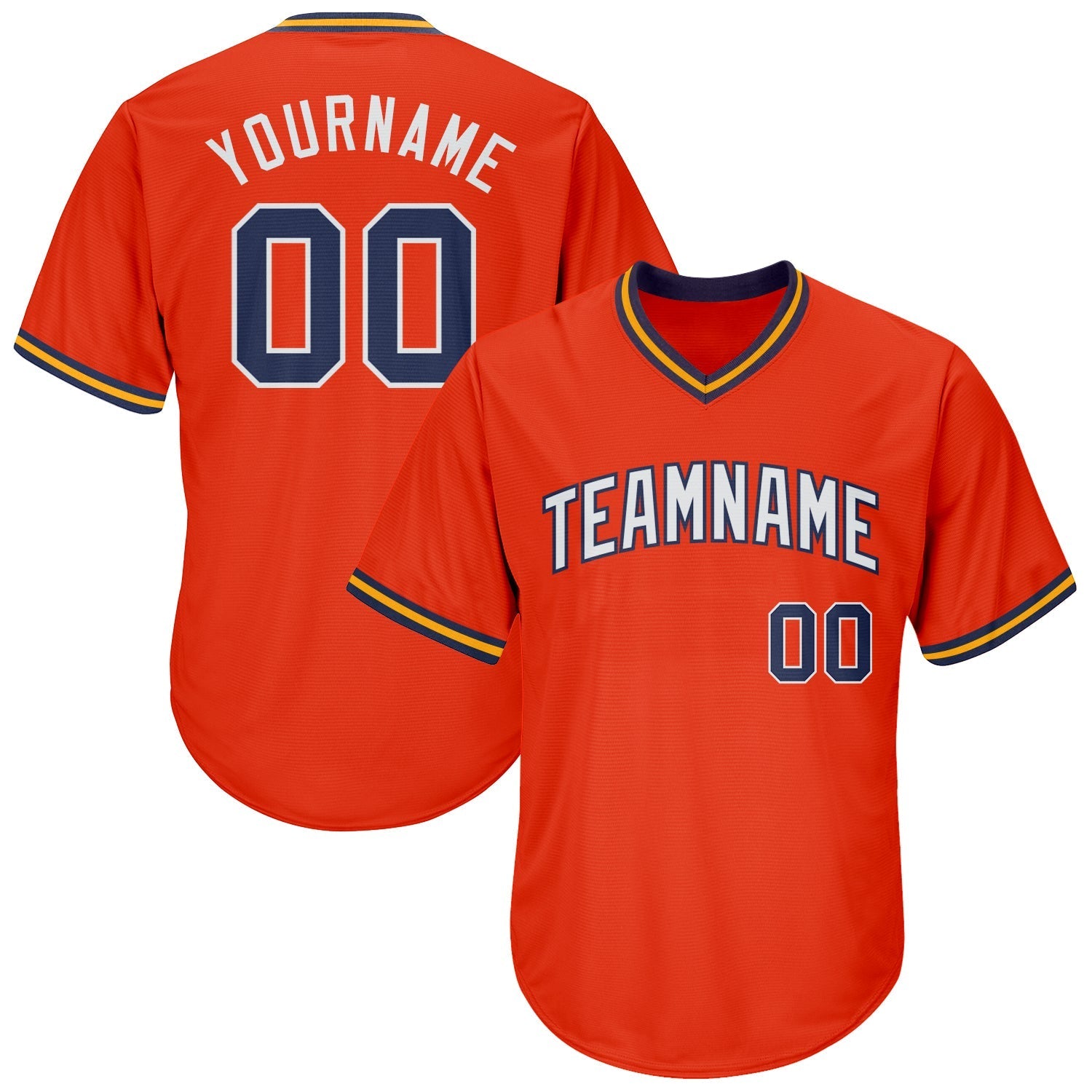 Custom Orange Navy-Gold Authentic Throwback Rib-Knit Baseball Jersey Shirt baseball jersey product view 1