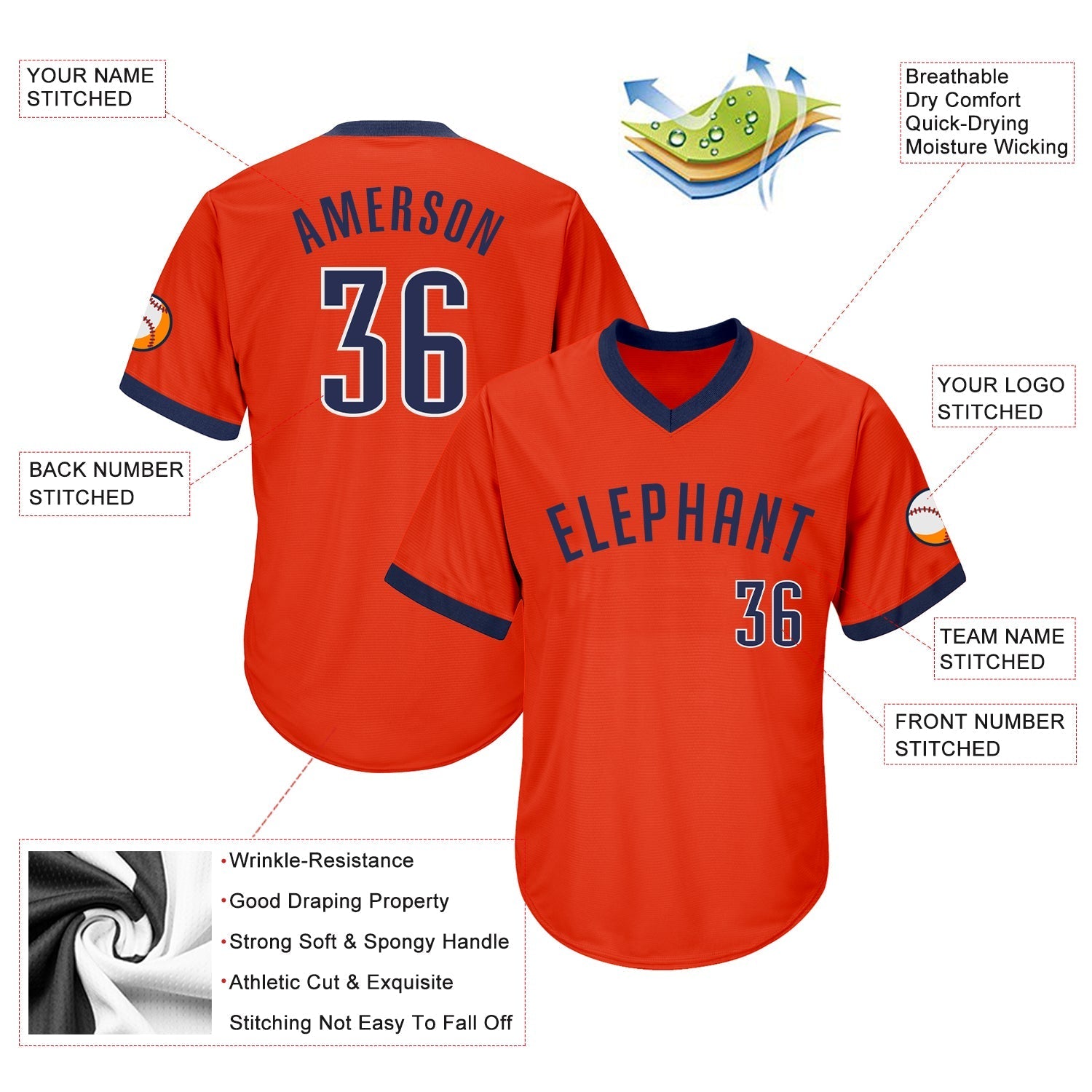 Custom Orange Navy-White Authentic Throwback Rib-Knit Baseball Jersey Shirt baseball jersey product view 4