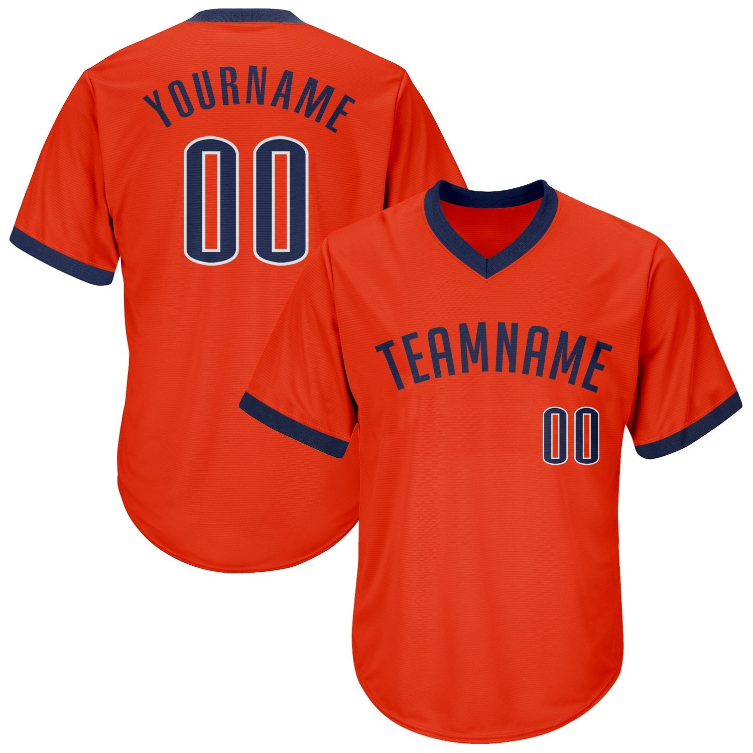 Custom Orange Navy-White Authentic Throwback Rib-Knit Baseball Jersey Shirt baseball jersey product view 1