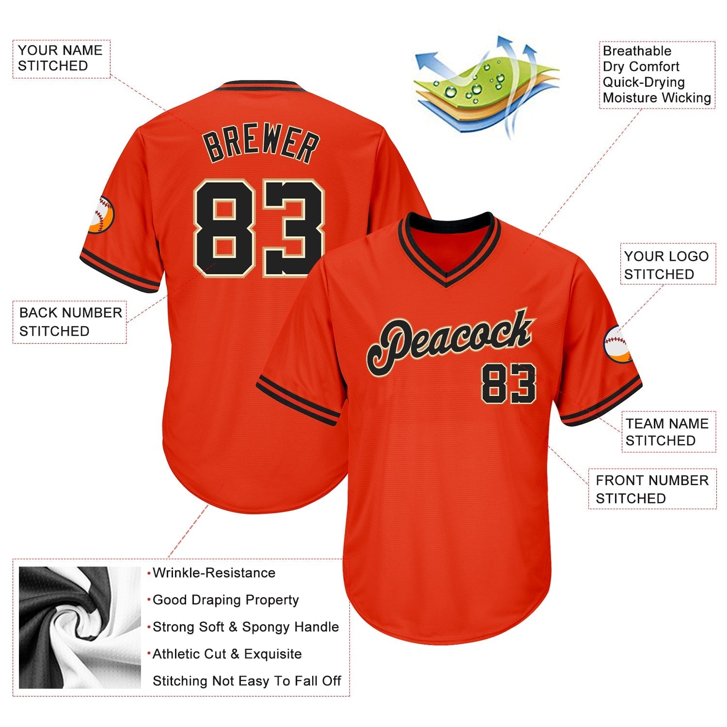 Custom Orange Black-Old Gold Authentic Throwback Rib-Knit Baseball Jersey Shirt baseball jersey product view 4