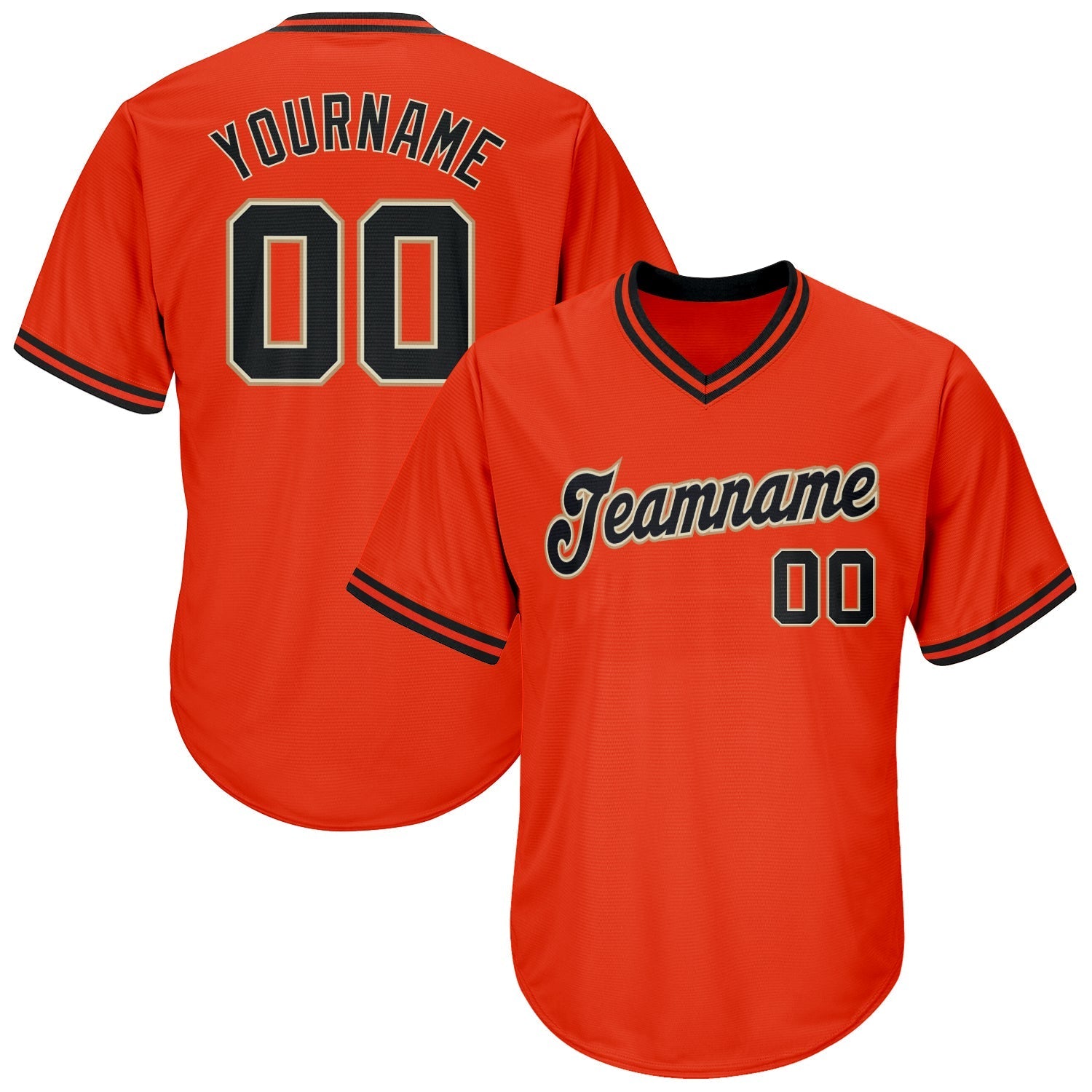 Custom Orange Black-Old Gold Authentic Throwback Rib-Knit Baseball Jersey Shirt baseball jersey product view 1
